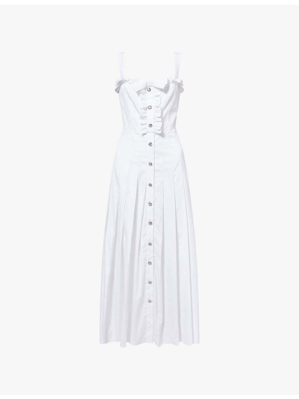 Pleated Shoulder-Straps Cotton-Poplin Midi Dress - 1
