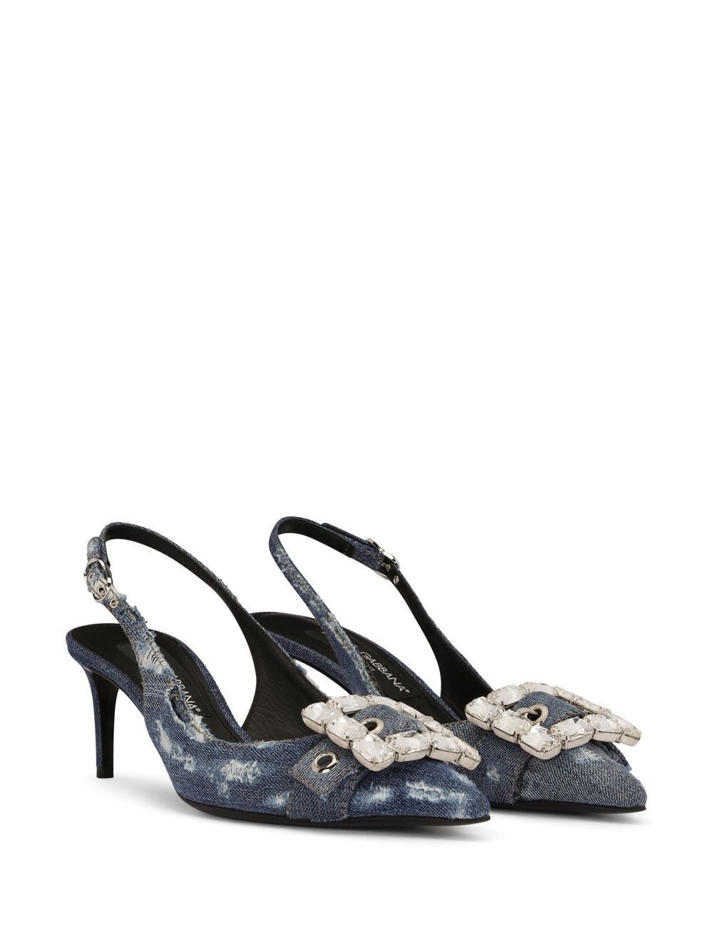 distressed denim pointed-toe pumps - 2