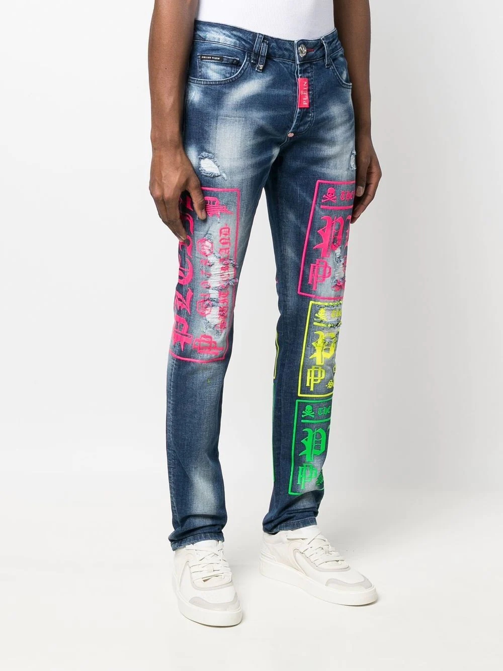 logo-print distressed jeans - 3