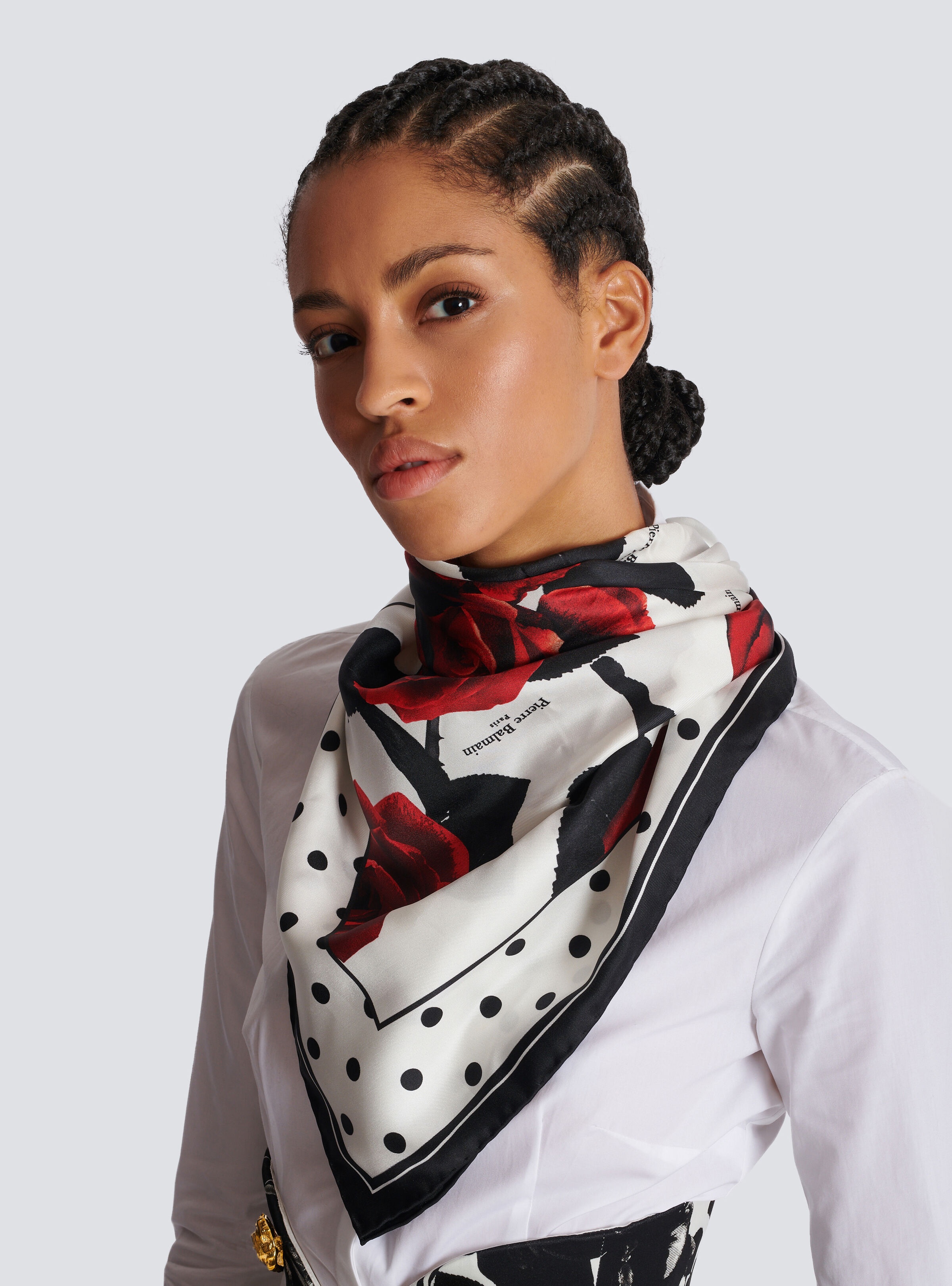 Red Roses and Polka Dots printed silk scarf - 4