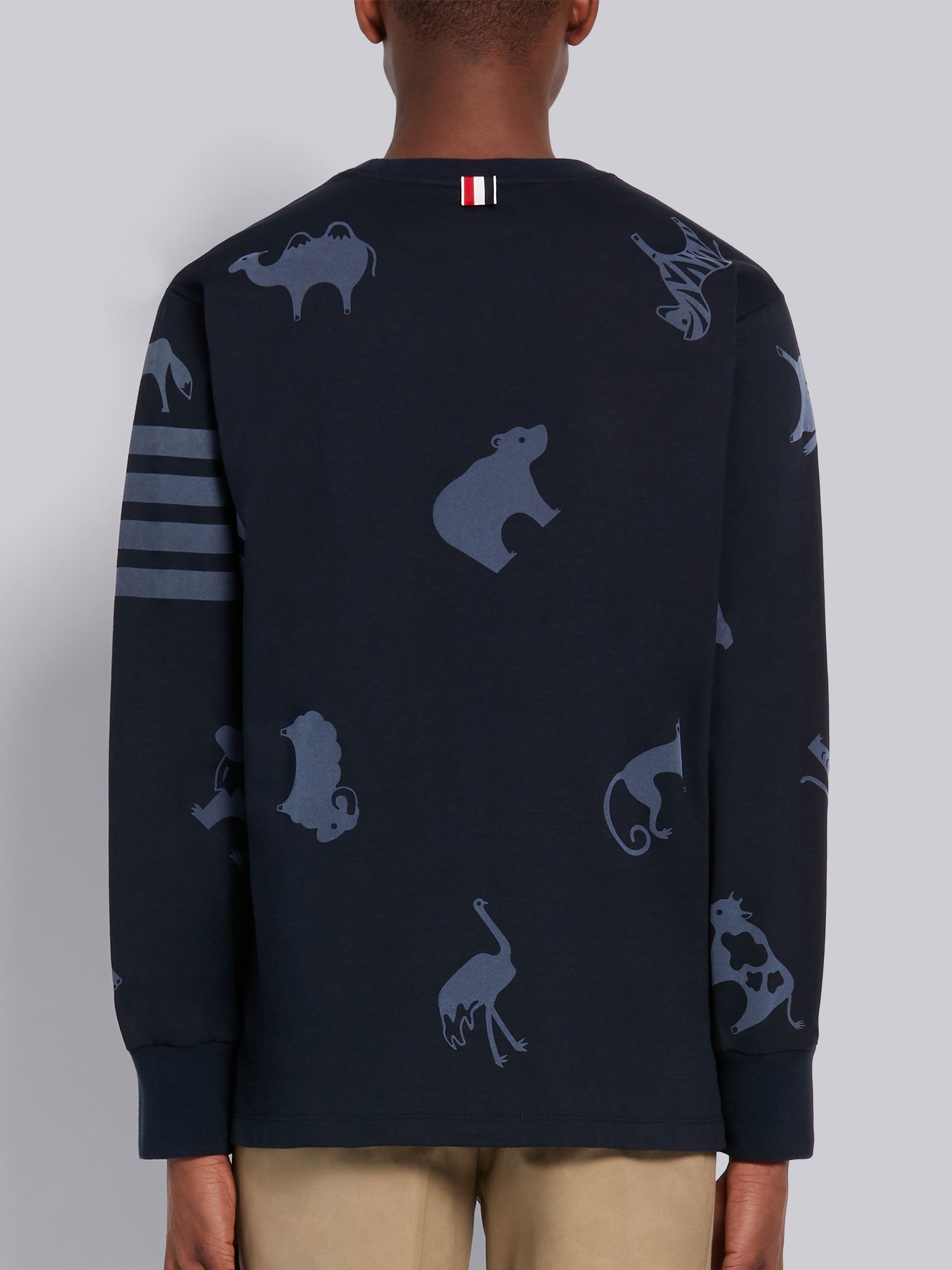 Navy Cotton Jersey Tonal Multi-Animal Icon 4-Bar Long Sleeve Tee - 3