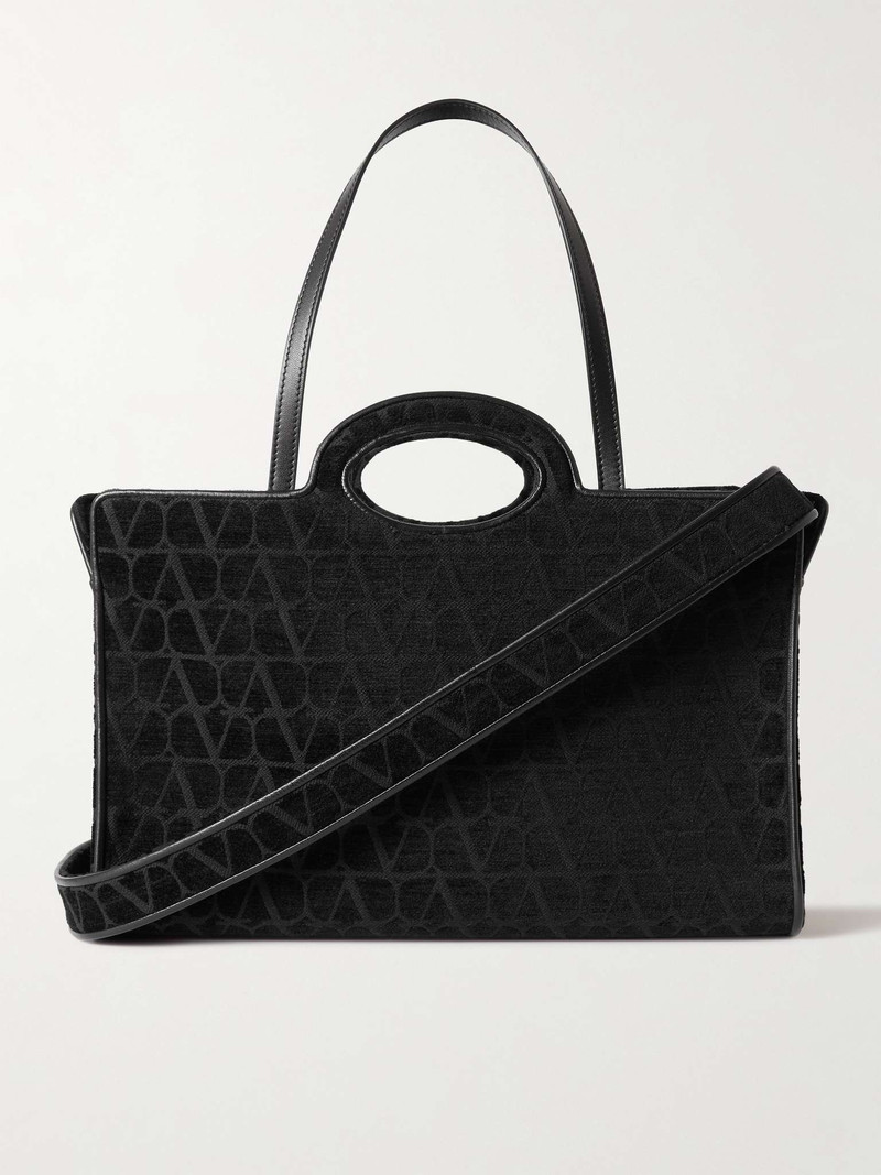 Medium Leather-Trimmed Logo-Jacquard Canvas Tote Bag 1