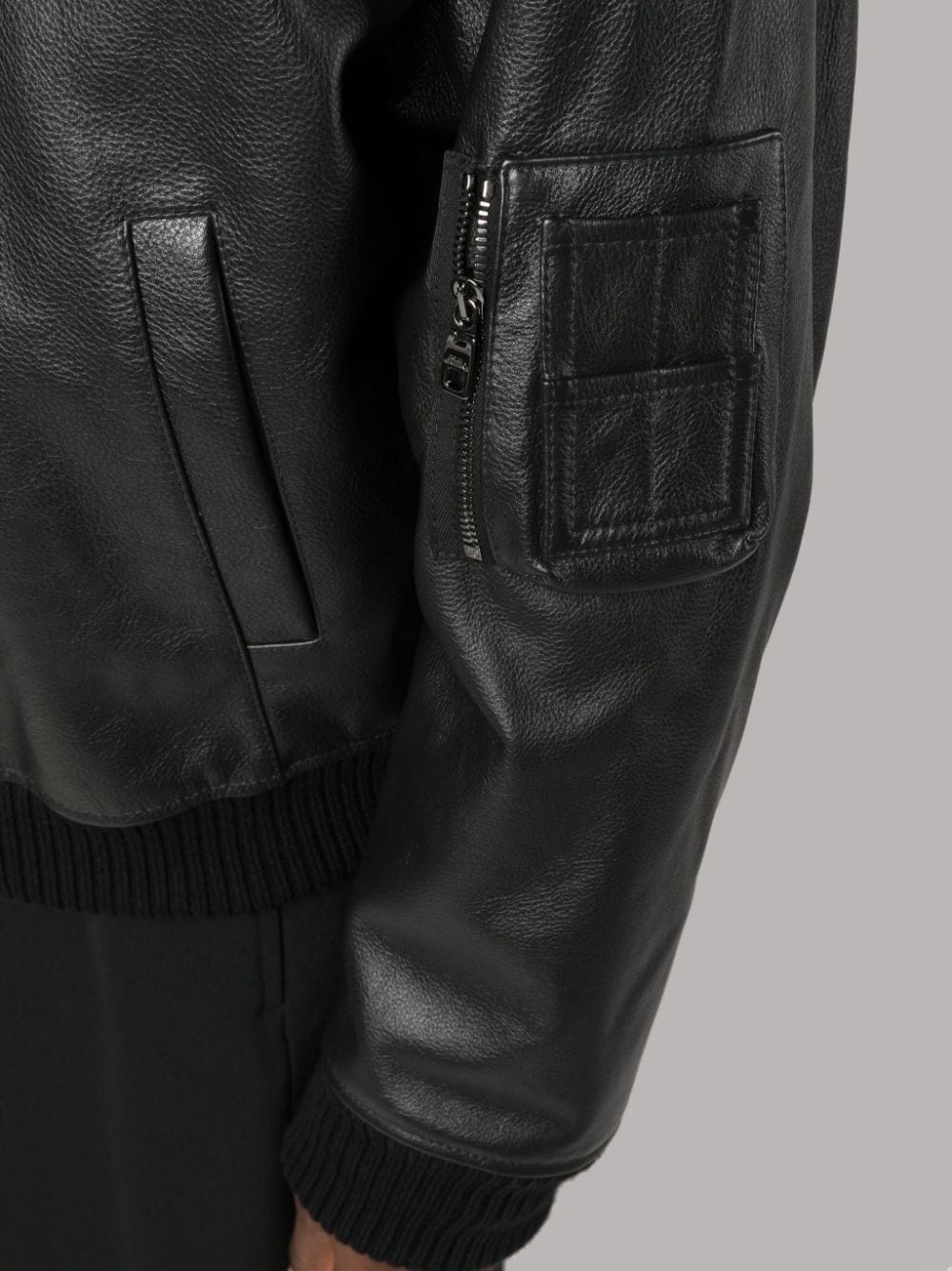 leather zip-up bomber jacket - 5