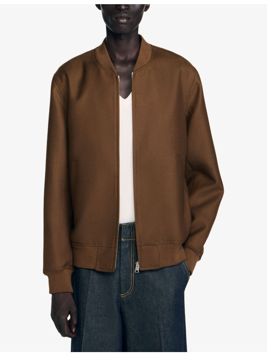 Regular-fit ribbed-collar wool-blend bomber jacket - 3