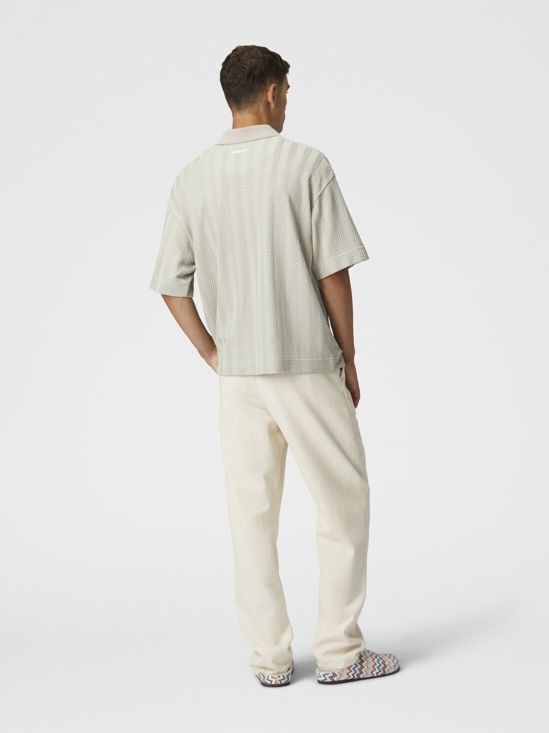 Cotton and viscose polo shirt with tone-on-tone zigzag - 3