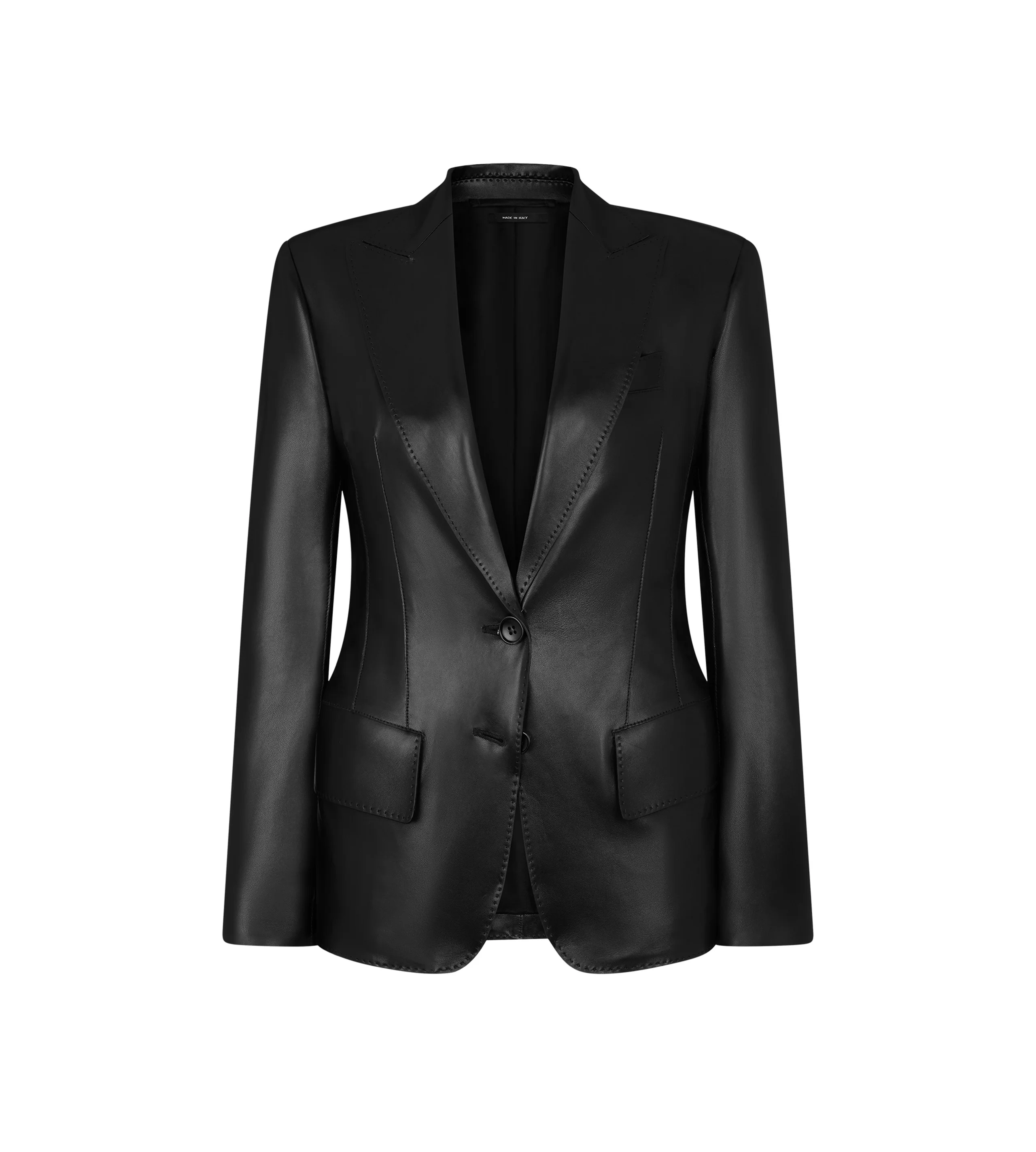 PEAK LAPEL LEATHER JACKET - 1