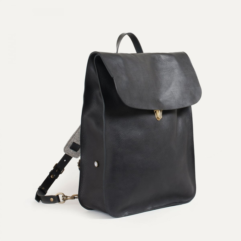 Bleu de Chauffe ARLO LEATHER BACKPACK - BLACK outlook