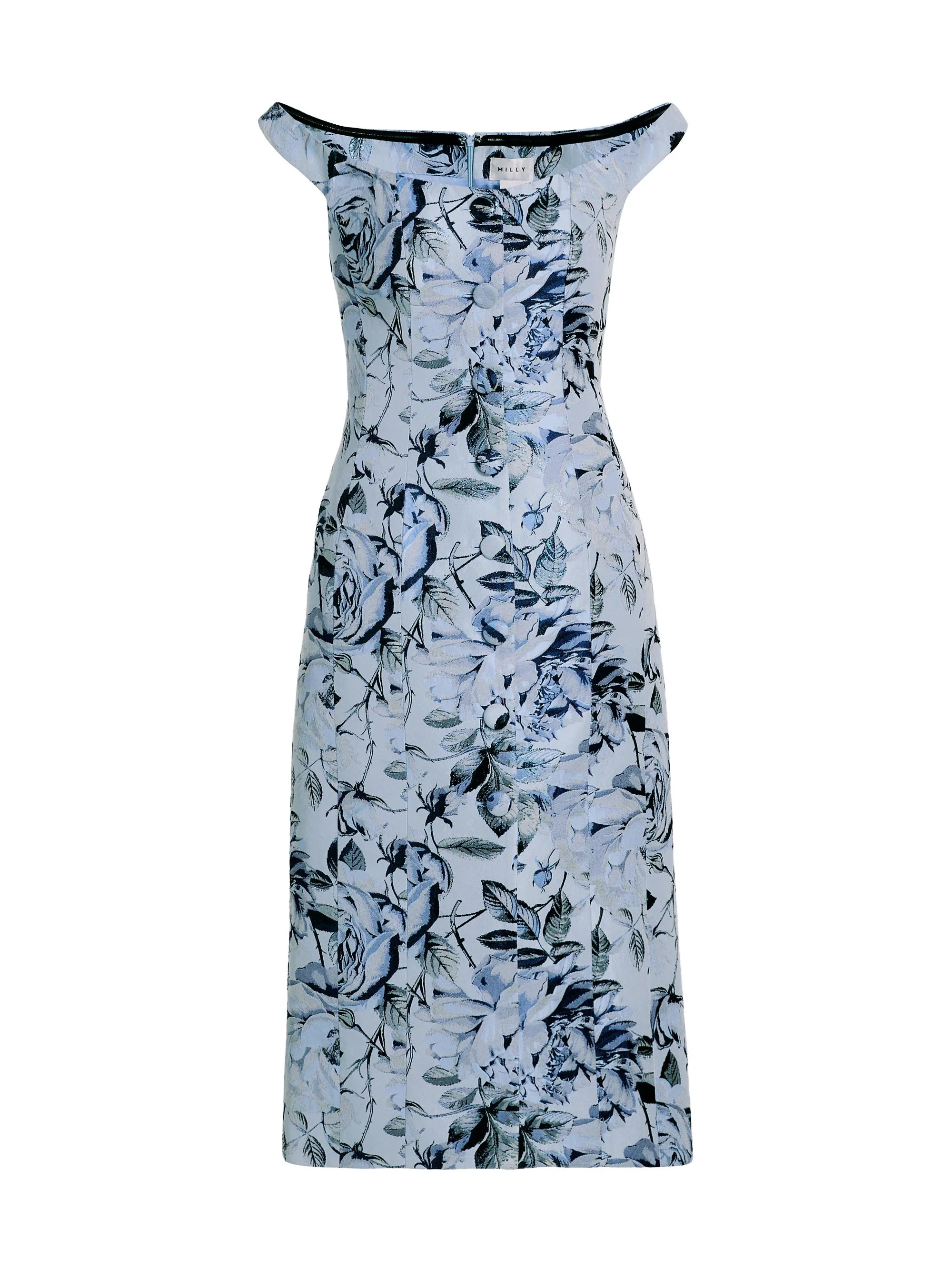 Women's Mel Floral Jacquard Off-The-Shoulder Midi-Dress - Blue Navy - 1