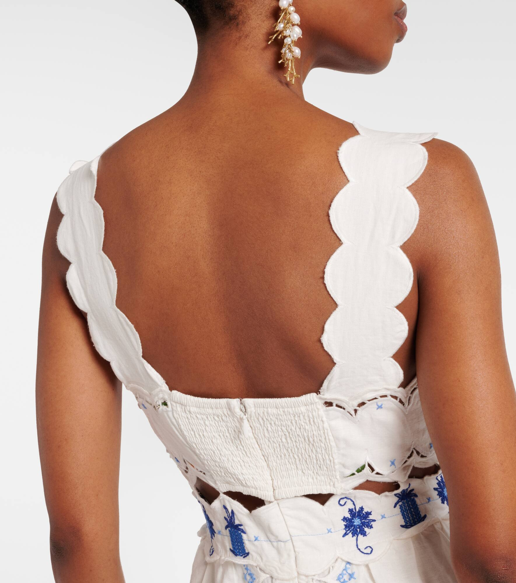 Embroidered linen-blend midi dress - 6