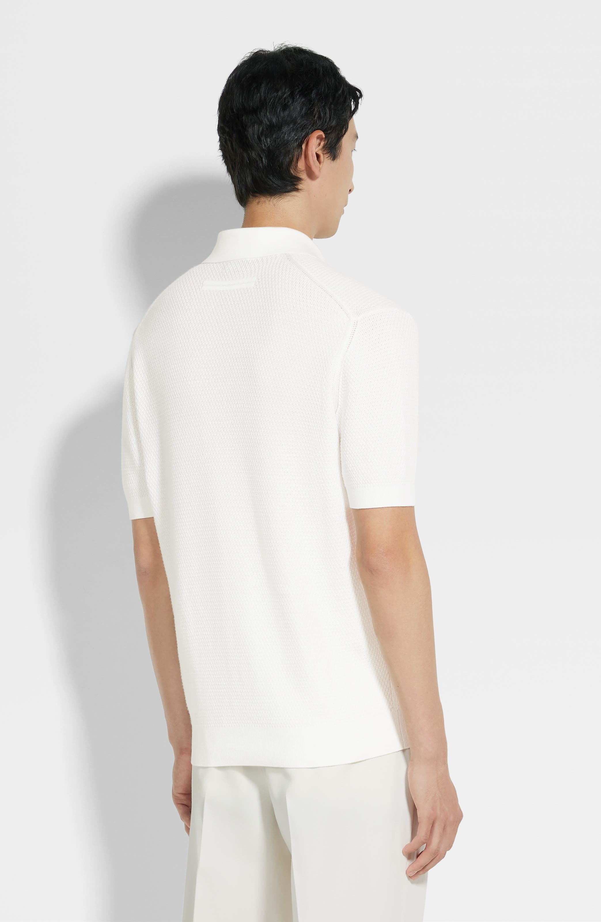 ZEGNA Waffle Stitch Cotton Polo Sweater in Natural Solid at Nordstrom - 3