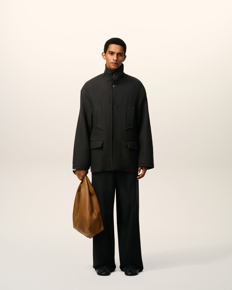AMI Paris BLACK WOOL OVERSIZED HIGH COLLAR PEA COAT outlook