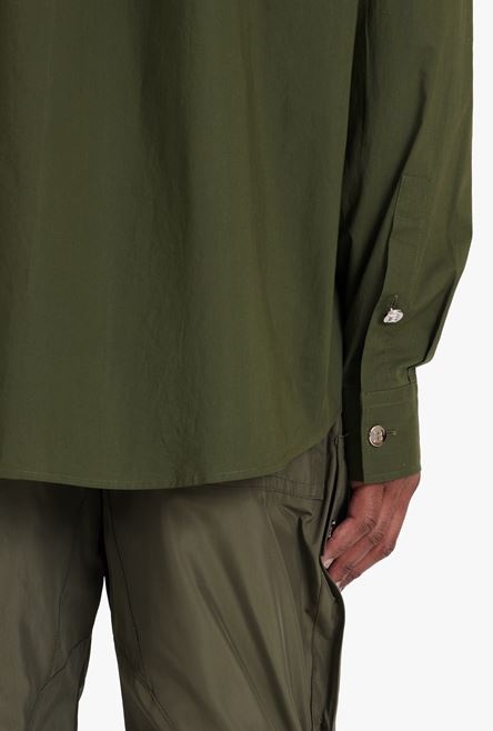 Dark khaki cotton shirt with Balmain badge - 7