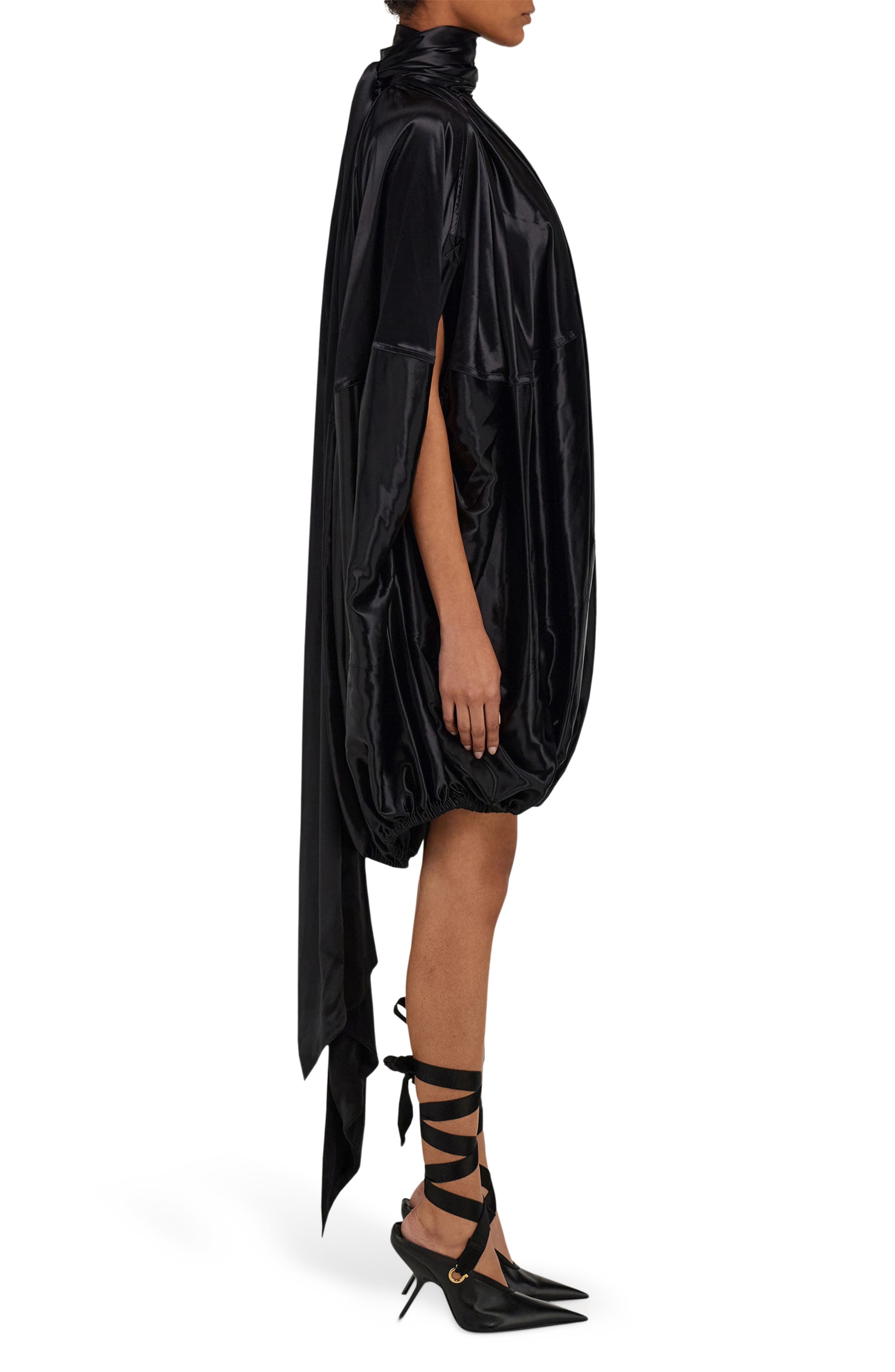 FERRAGAMO Draped Silk Dress in Nero at Nordstrom - 3