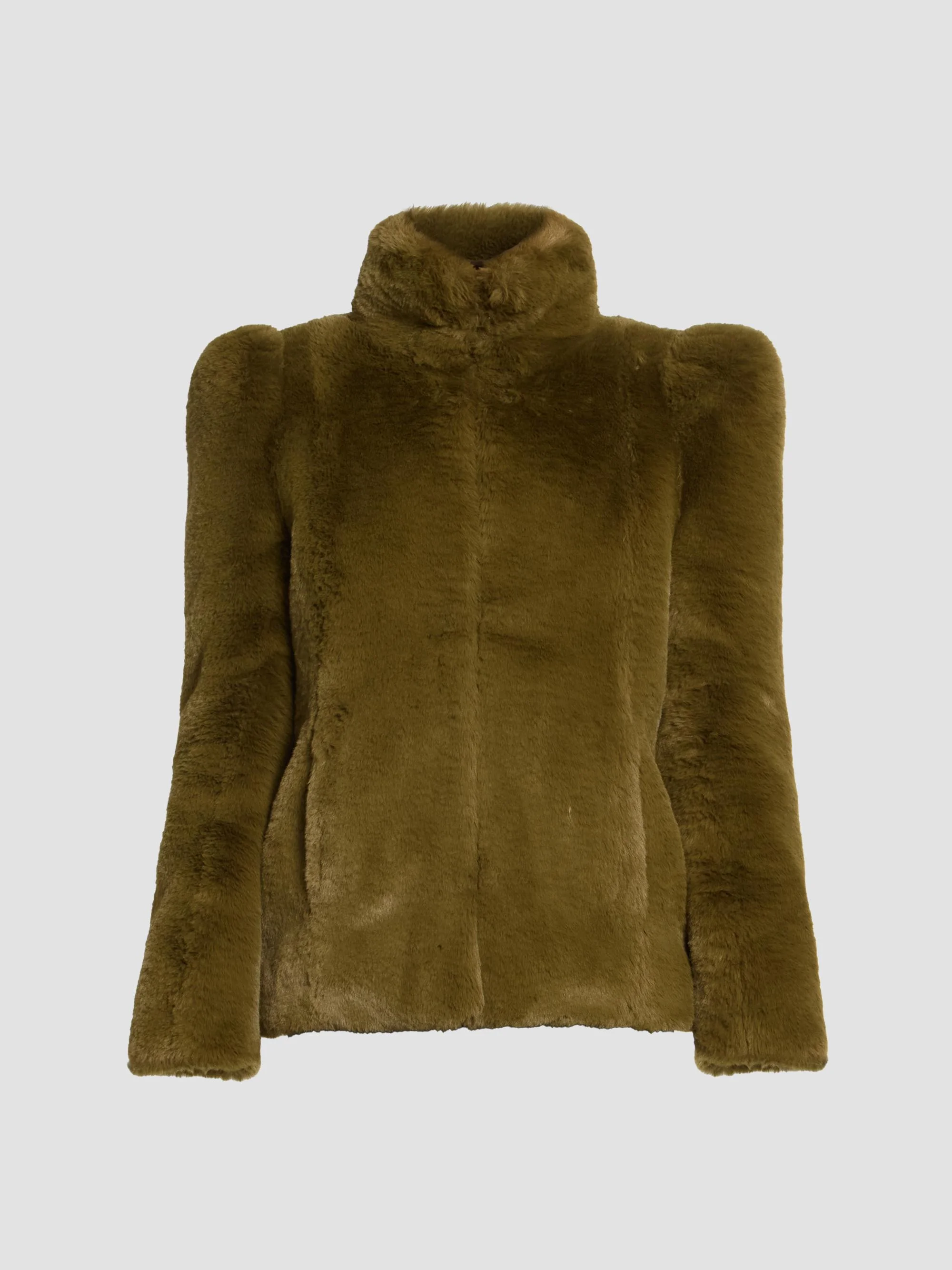 Women's Faux-Fur Coat - Green Kaki - 1