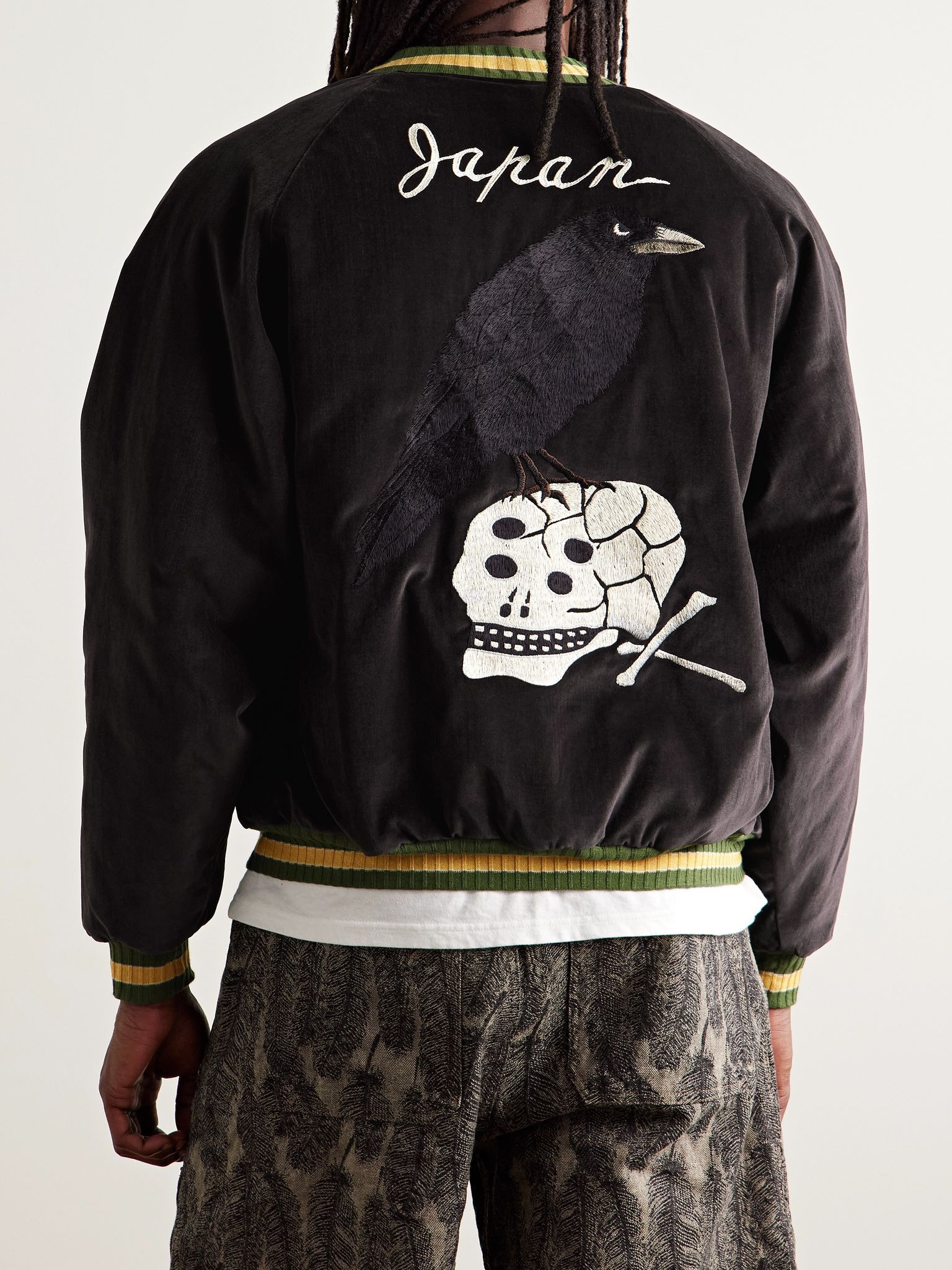 Souvenir Padded Embroidered Cotton-Velvet Bomber Jacket Black - 4