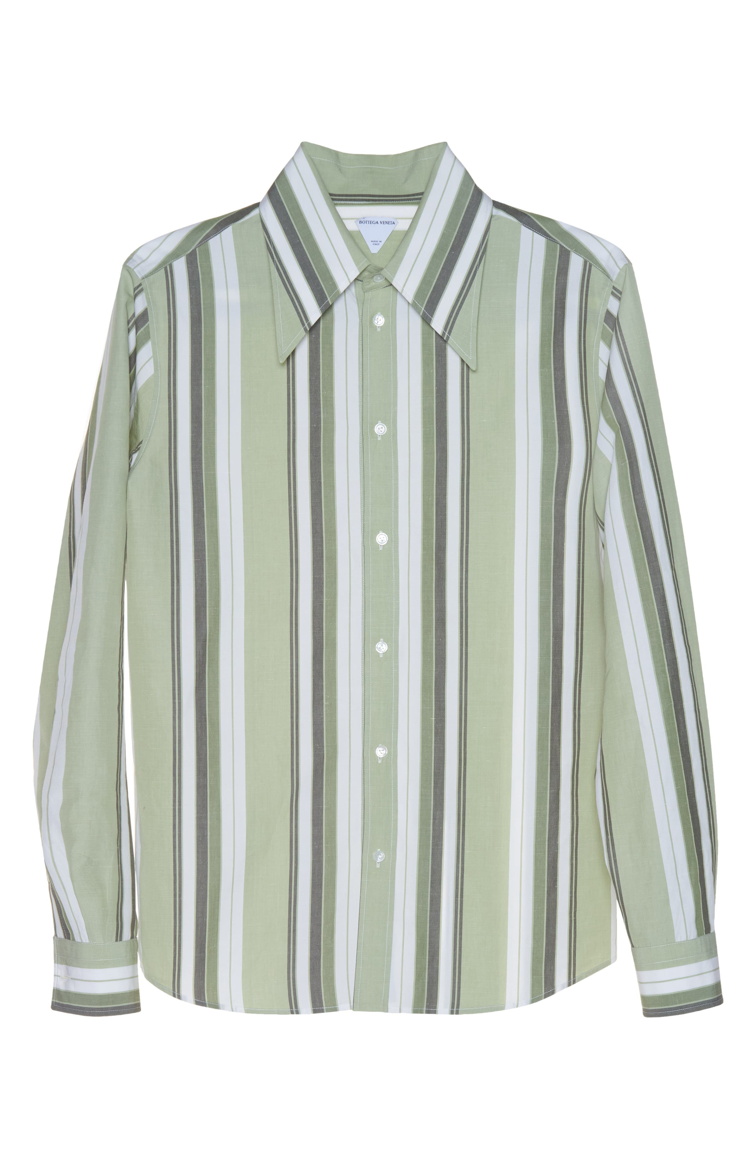 Bottega Veneta Stripe Cotton & Linen Button-Up Shirt in Pale Green/White at Nordstrom - 6