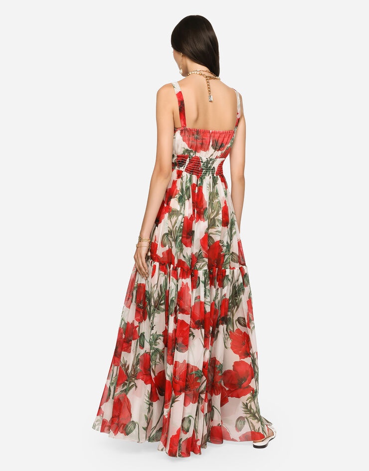 Long poppy-print chiffon dress - 5