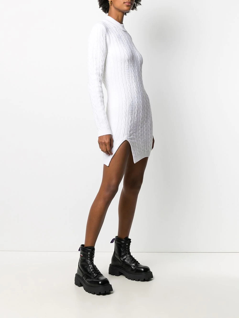 cable knit slit mini dress - 3