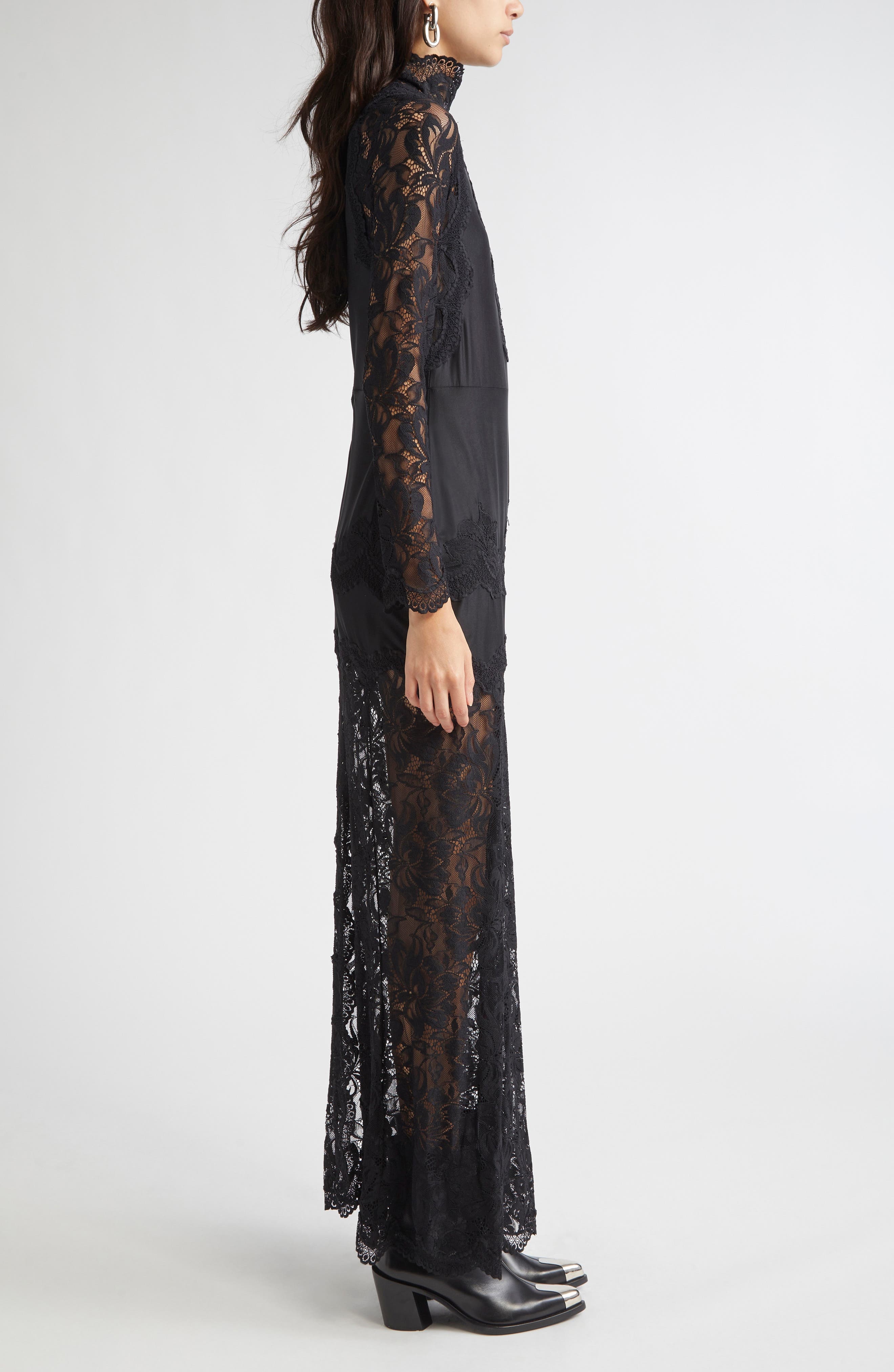 Rabanne Long Sleeve Lace & Jersey Dress in Black at Nordstrom - 3