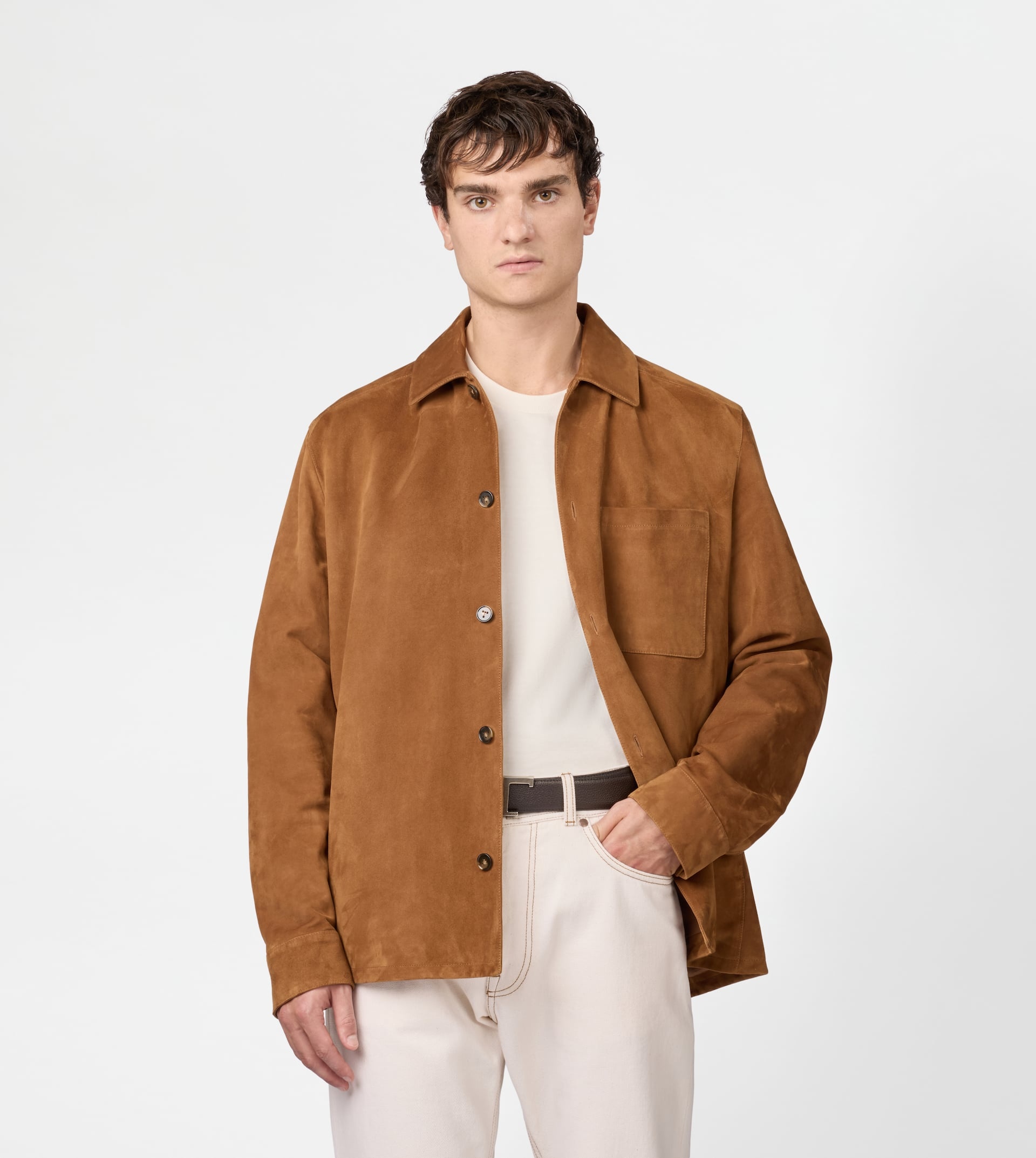 SHIRT JACKET IN PASHMY SUEDE - BROWN - 4