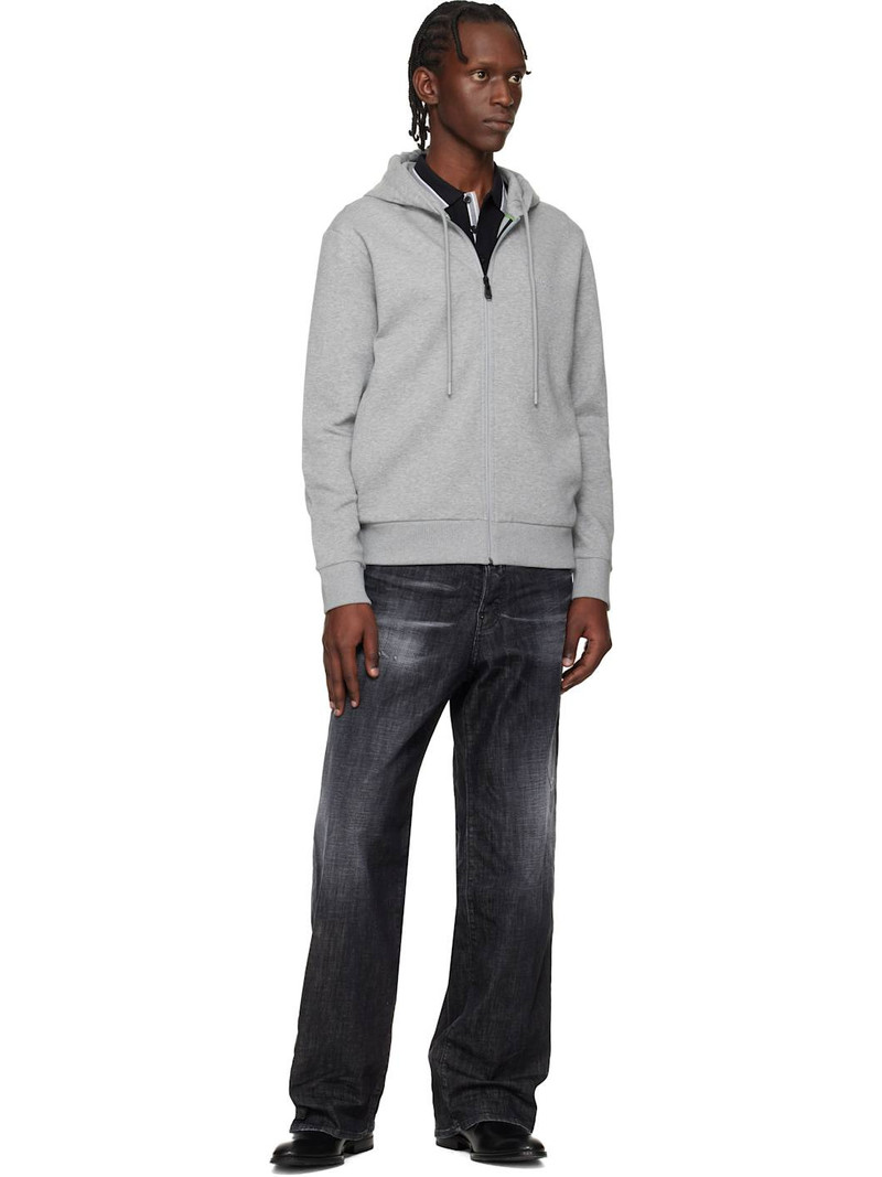 BOSS Gray Stretch Cotton Logo Detail Zip-Up Hoodie outlook