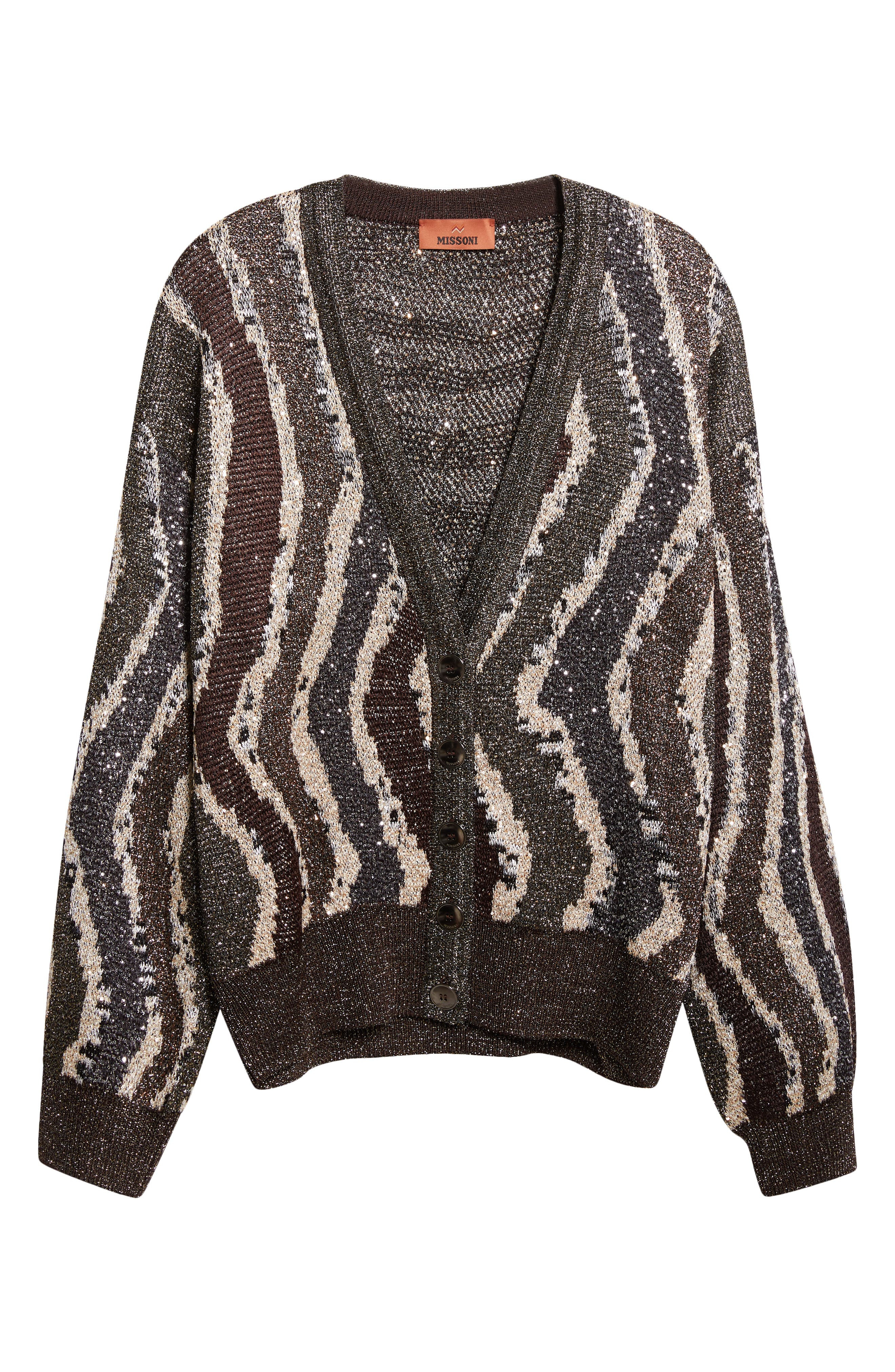 Missoni Stripe Metallic Cardigan in Brown Tones Stripes at Nordstrom - 5