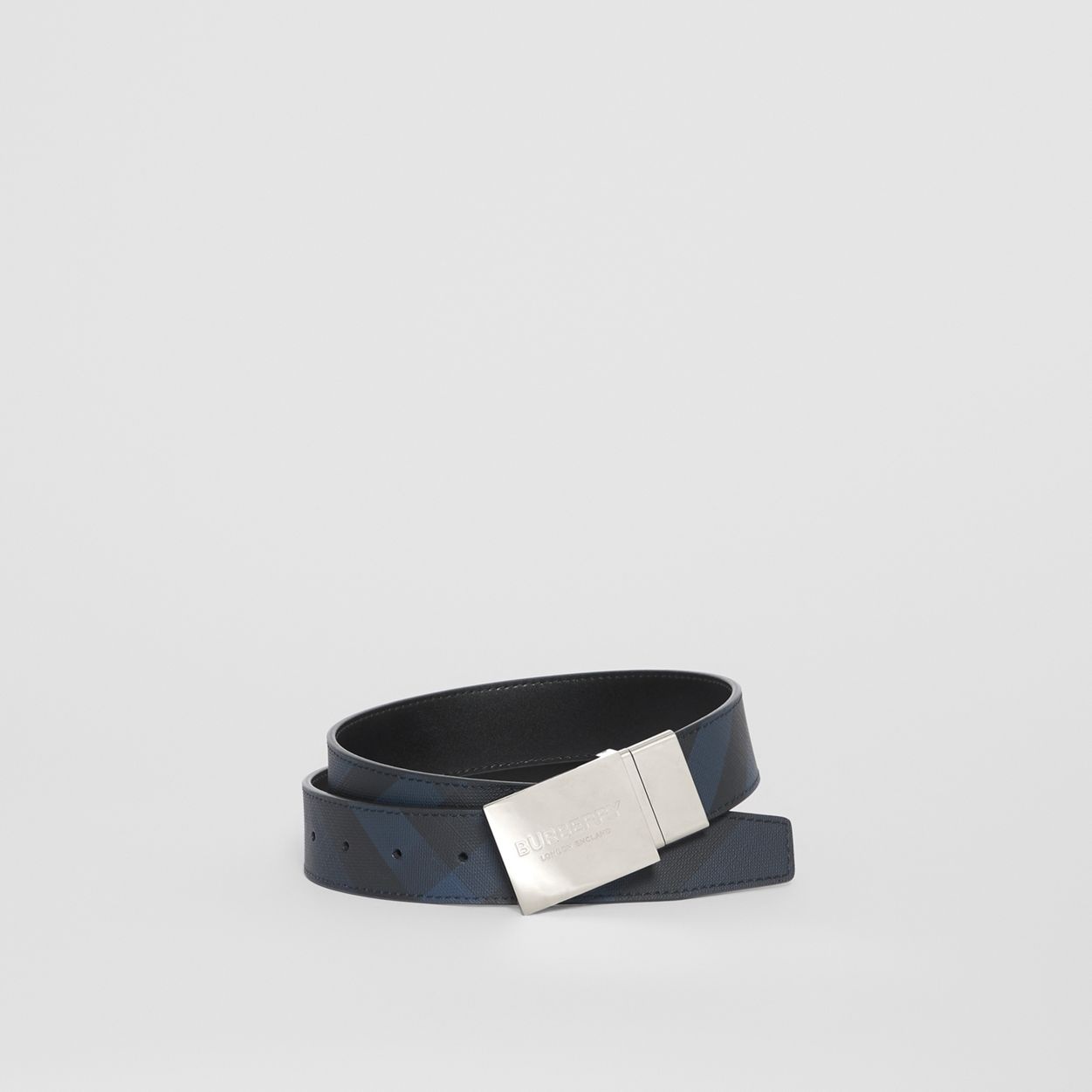 Reversible Plaque Buckle London Check Belt - 1