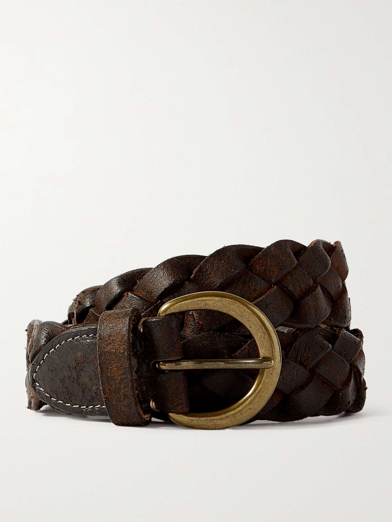 3cm Distressed Woven Leather Belt - 1