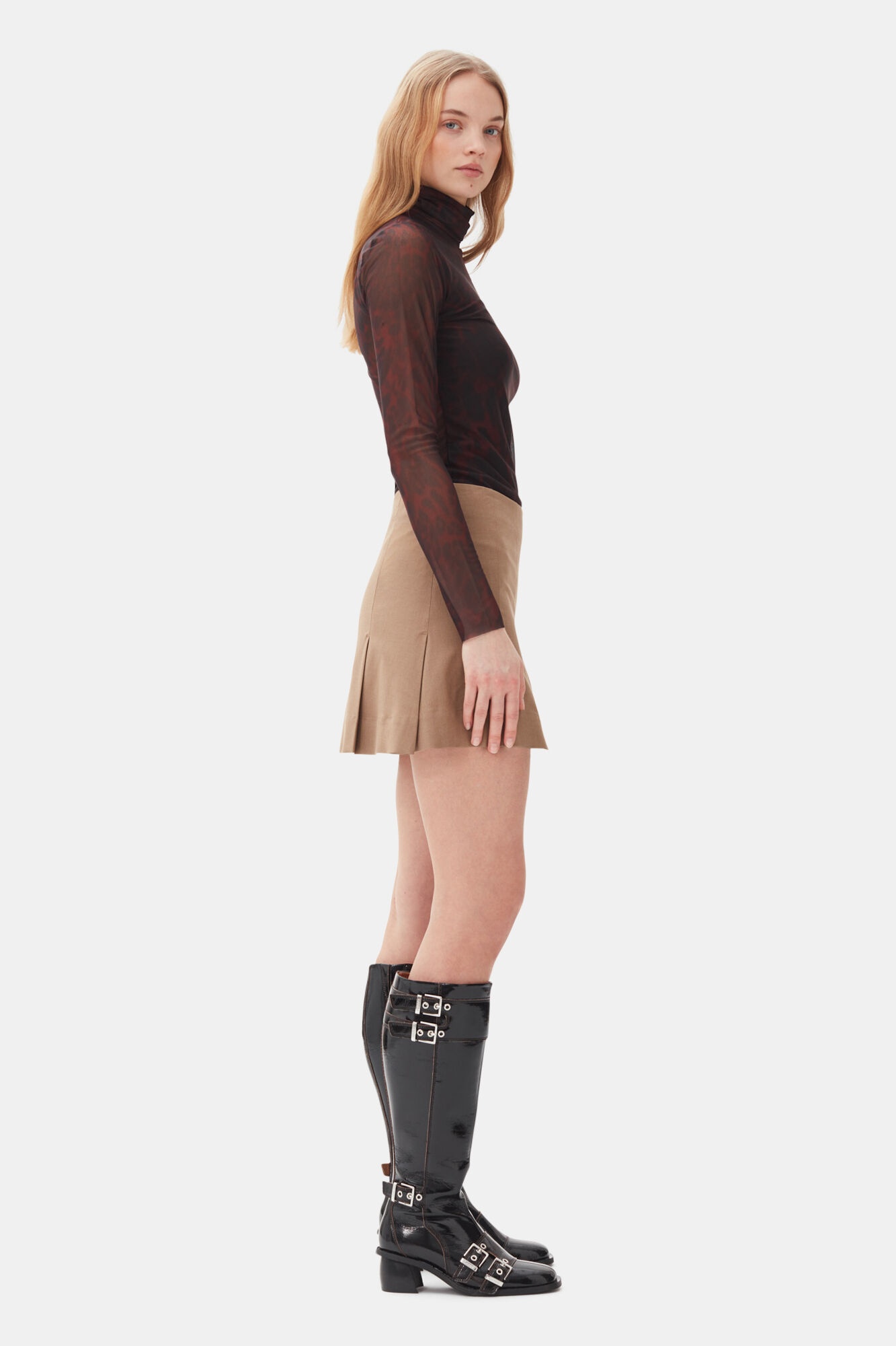 BROWN DRAPEY MELANGE MINI SKIRT - 3