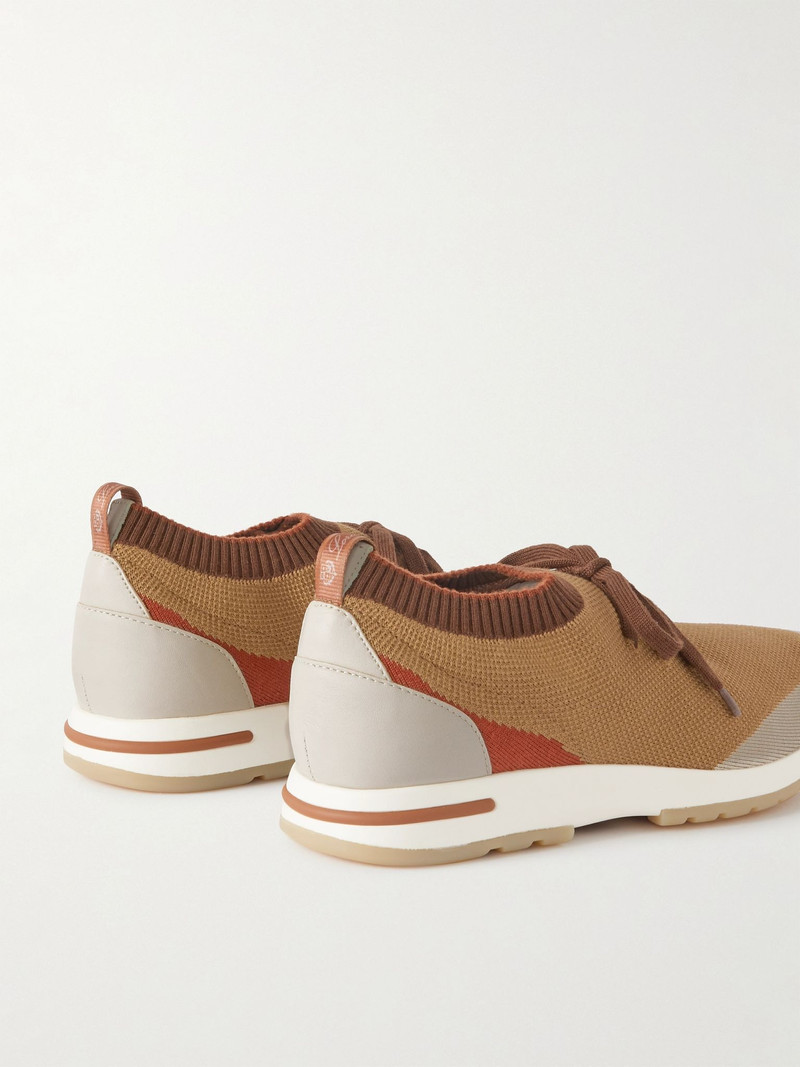 360 Flexy Walk Leather-Trimmed Knitted Wish Silk Sneakers Light brown 5