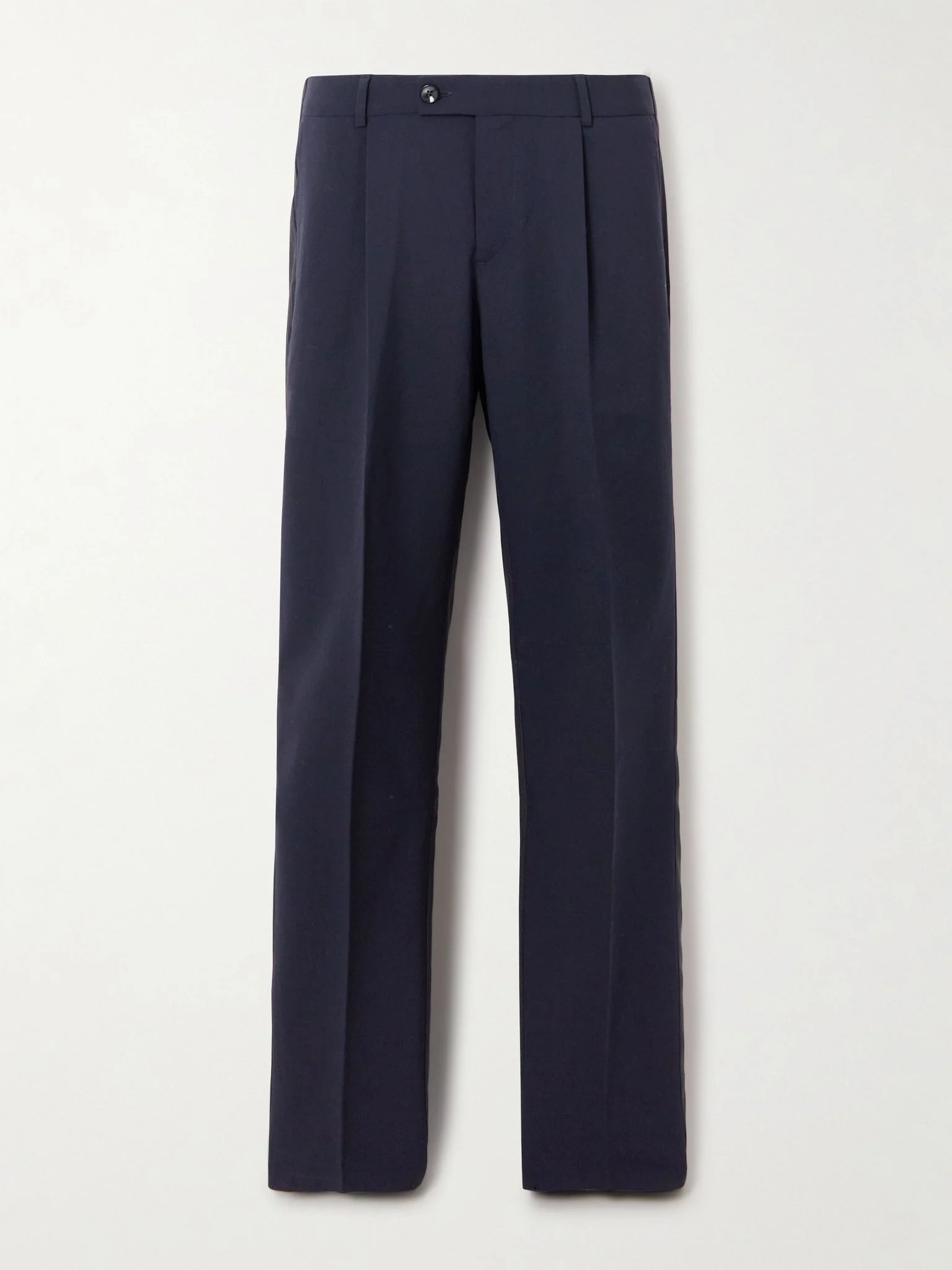 Asymmetric pleated two-tone wool-blend straight-leg pants Navy - 1