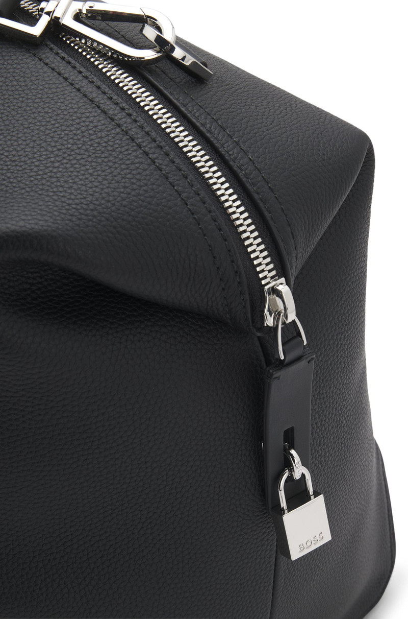 GRAINED-LEATHER HOLDALL WITH DETACHABLE METAL PADLOCK 7