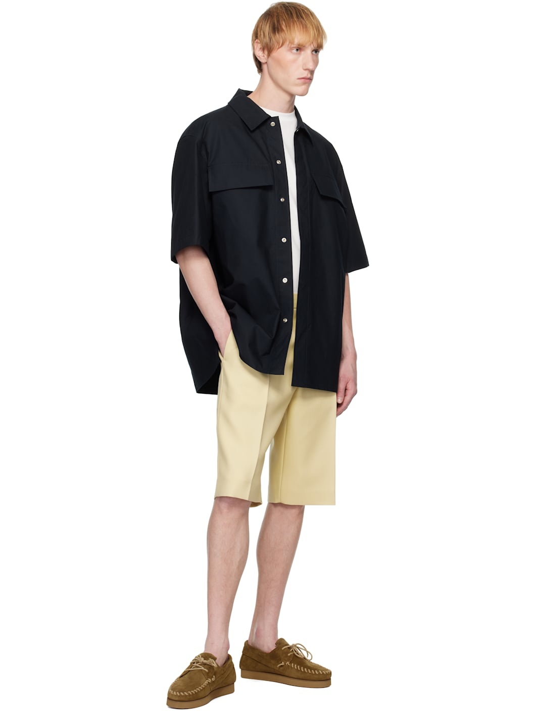 Beige Wool Canvas Shorts - 4