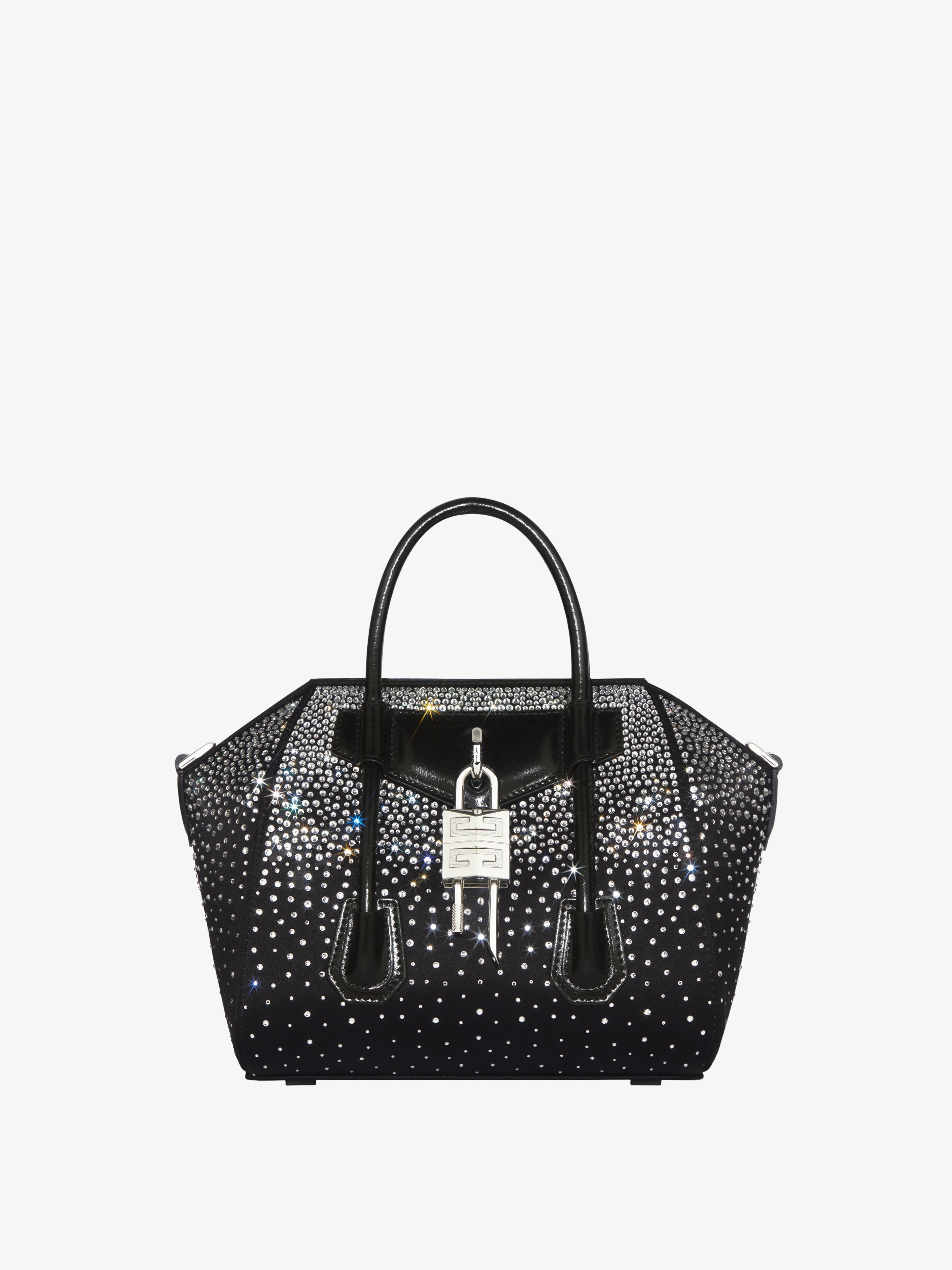 MINI ANTIGONA LOCK BAG IN SATIN WITH STRASS 1