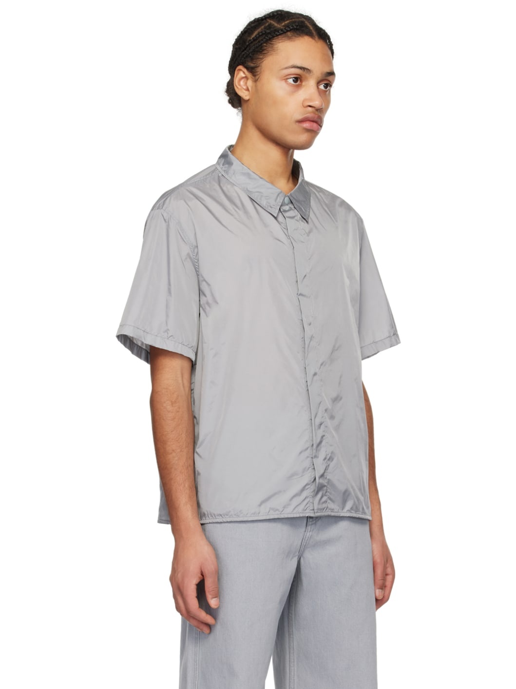 Gray Spread Collar Shirt - 2