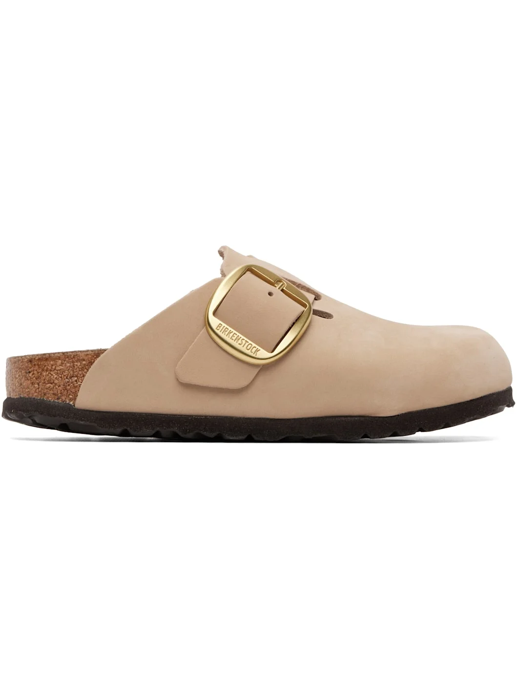 Beige Narrow Boston Big Buckle Nubuck Leather Loafers - 1