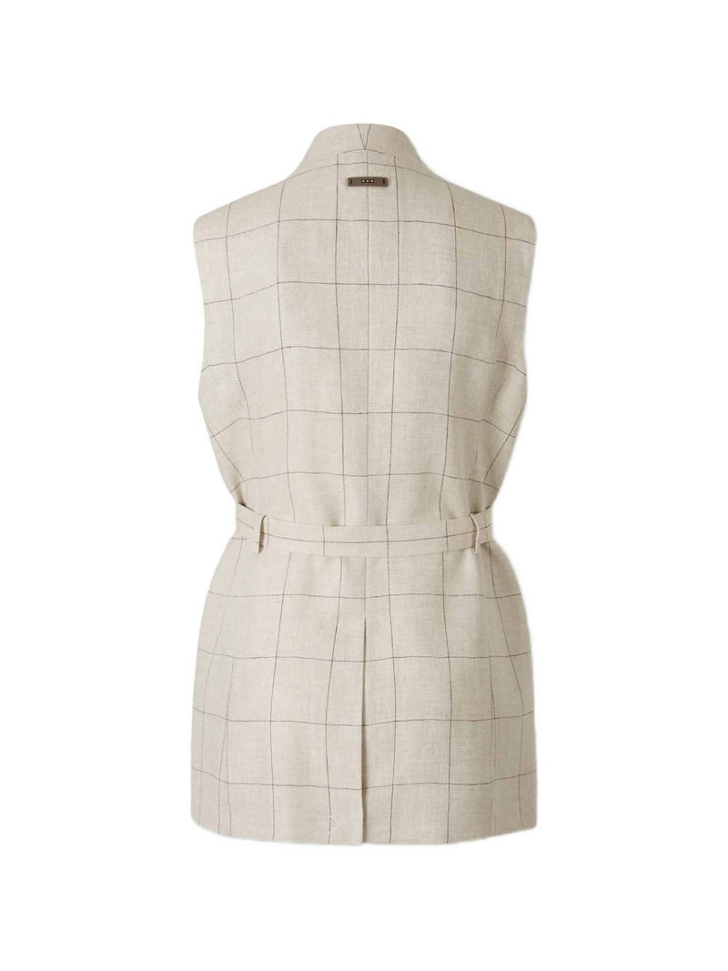 PESERICO checked-pattern belted V-neck jacket outlook