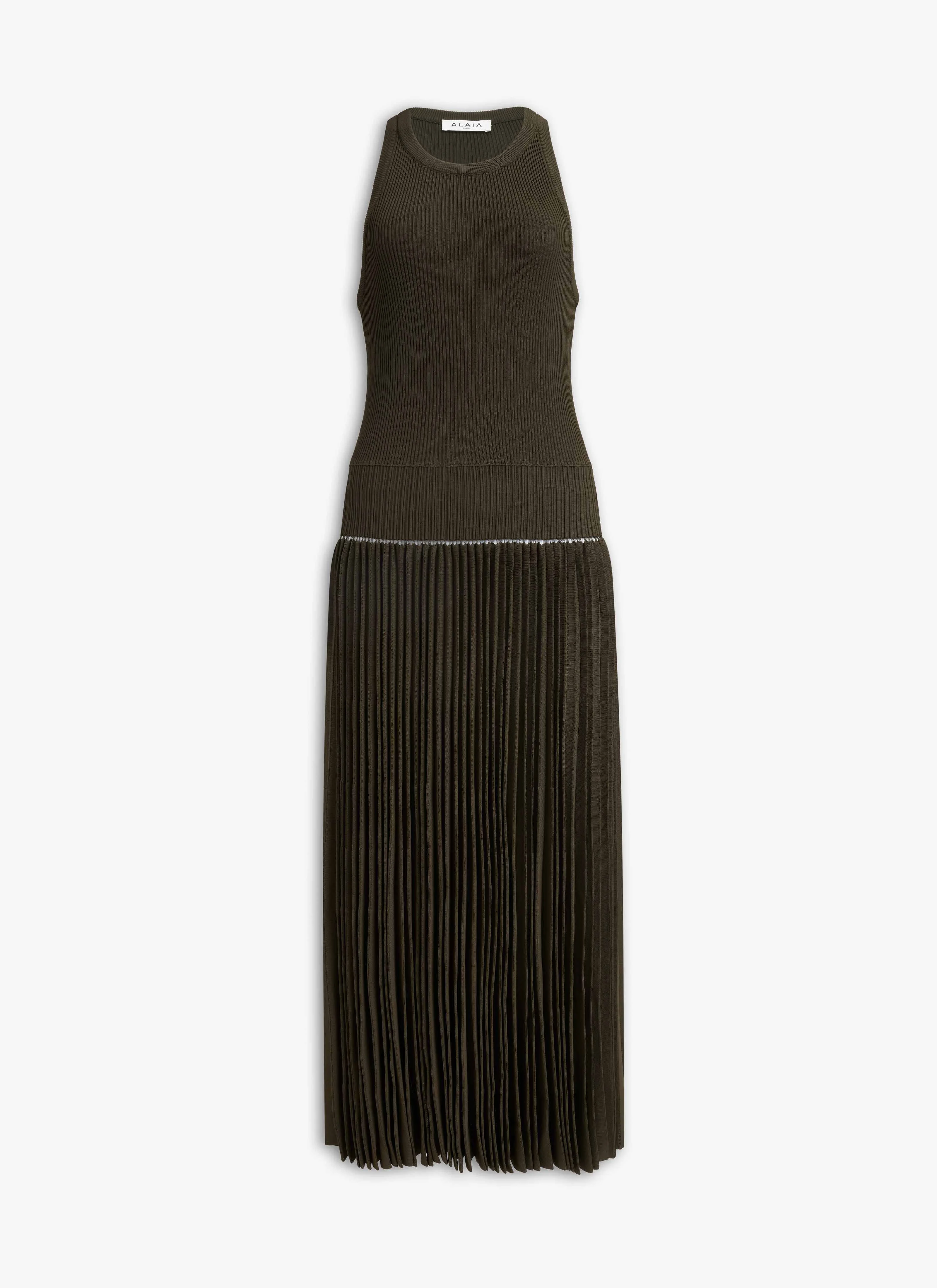 POINTELLE PLEATS MIDI DRESS - 1