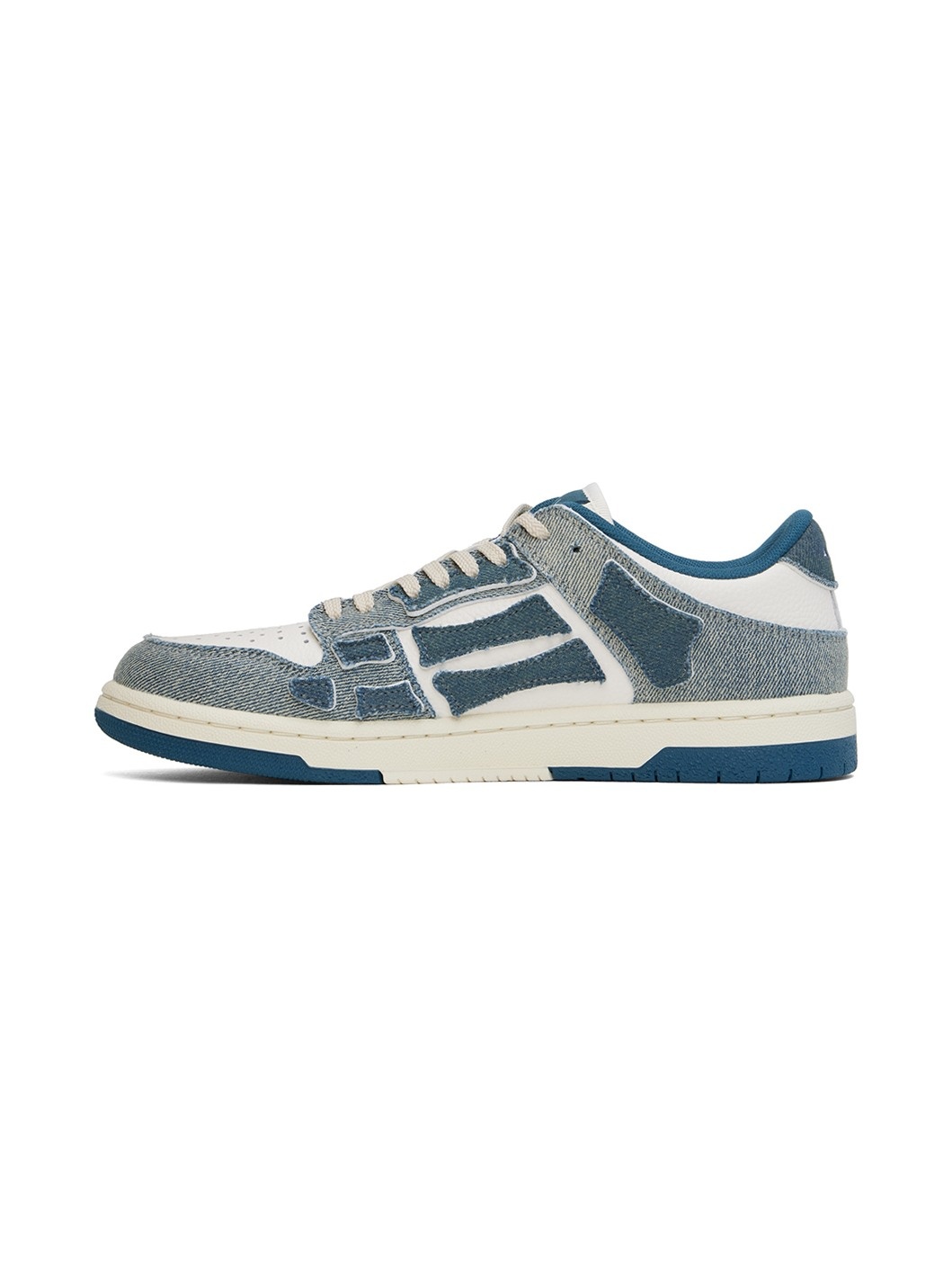 White & Blue Vintage Denim Skel Top Low Sneakers - 3