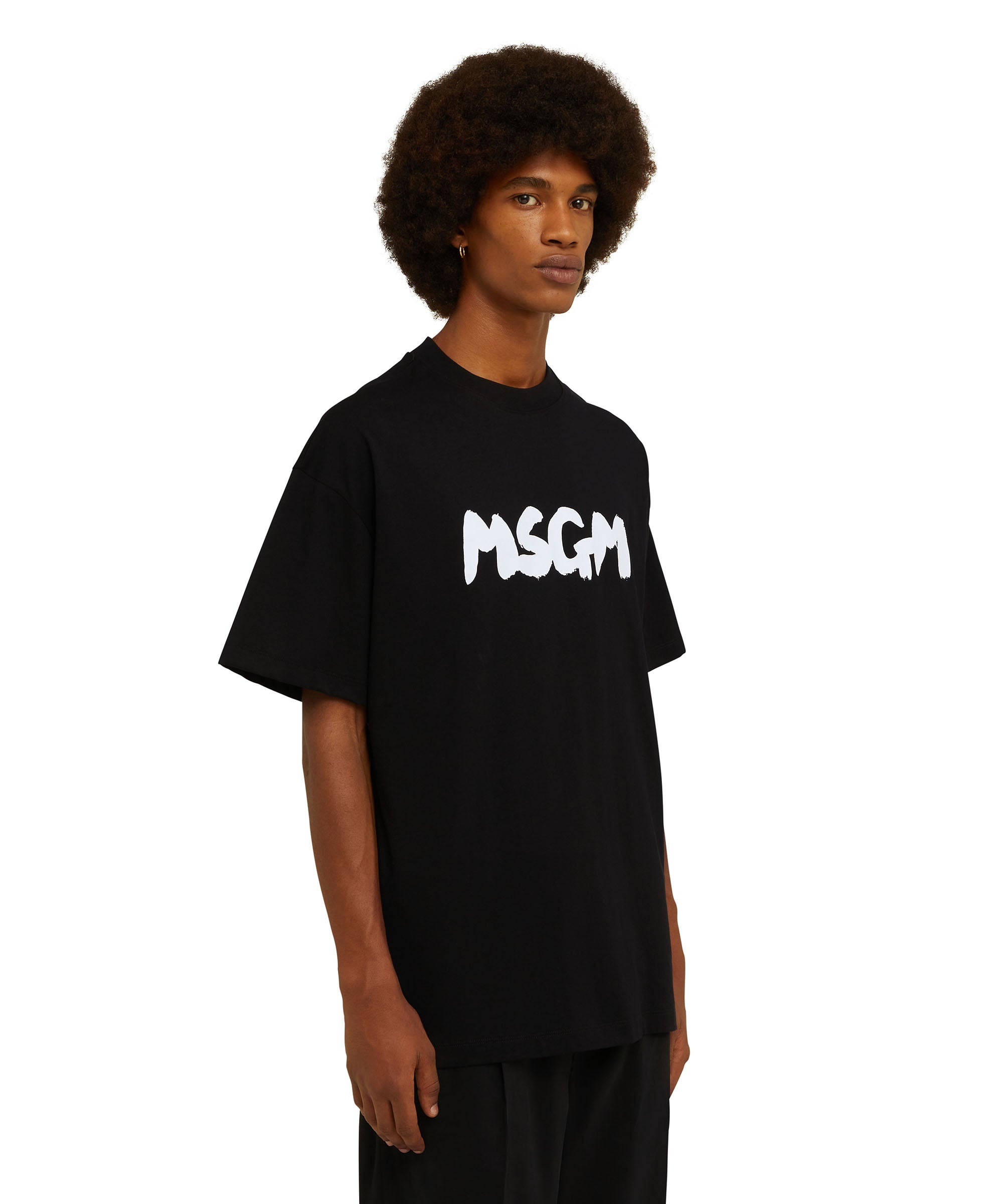 Cotton crewneck t-shirt with new brushed MSGM logo - 4