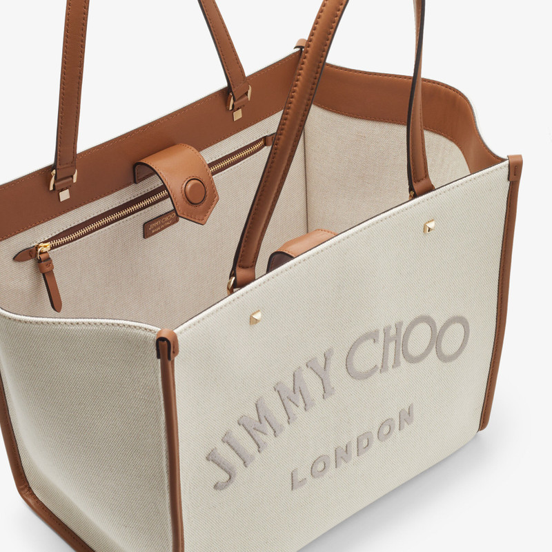 JIMMY CHOO Varenne Tote
Natural Recycled Cotton Canvas and Tan Leather Logo Tote Bag outlook