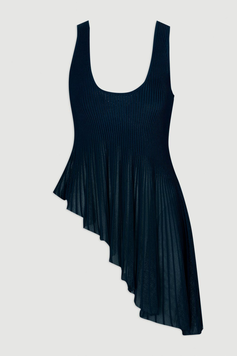 Viscose Blend Sleeveless Knitted Asymmetric Hem Top With Sparkle Sheer Detail 4