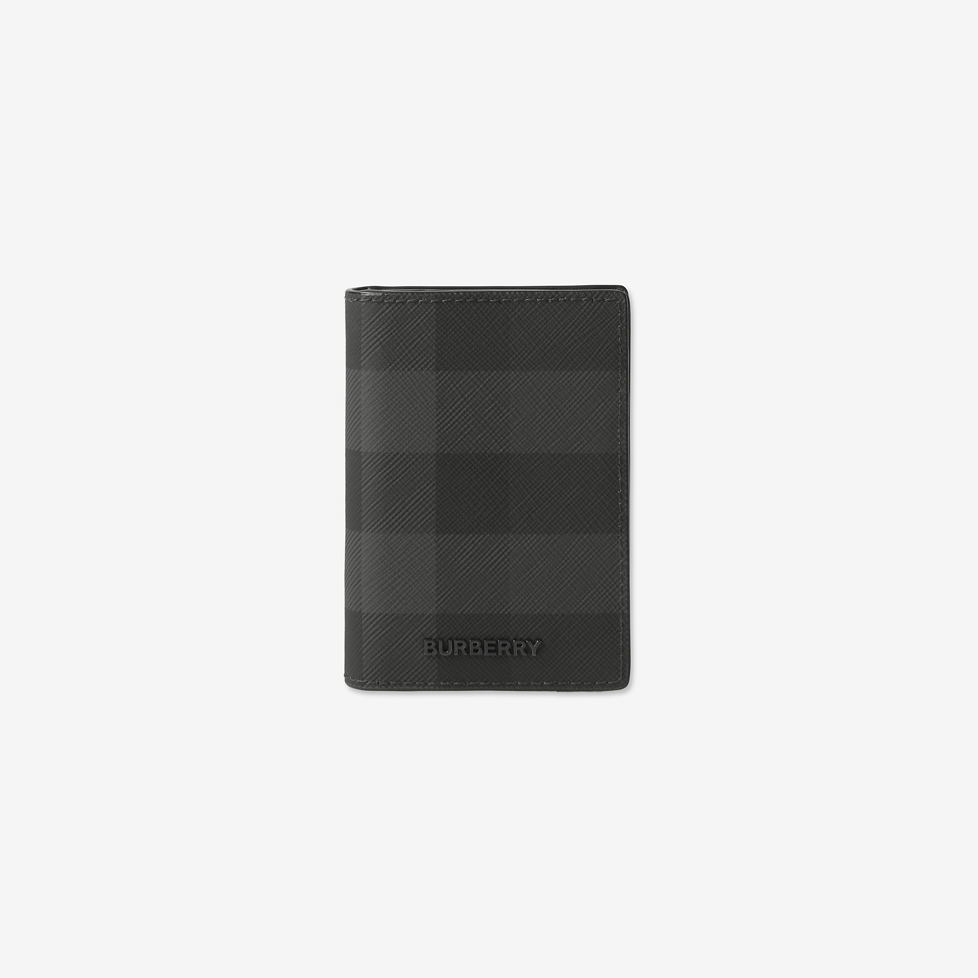 Check and Leather Folding Card Case - 1