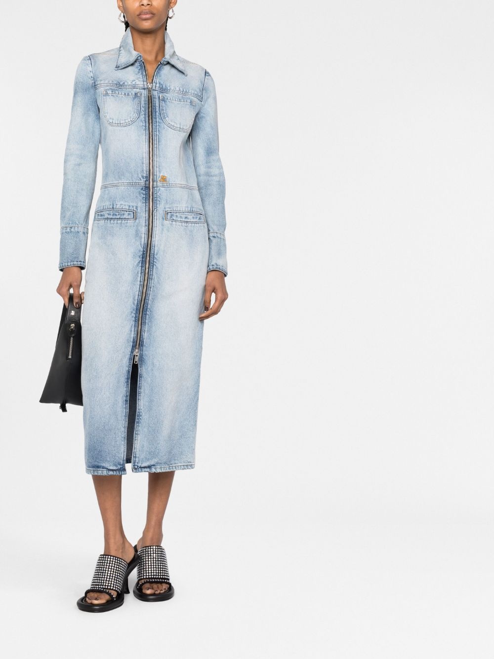 knee-length denim jacket - 2