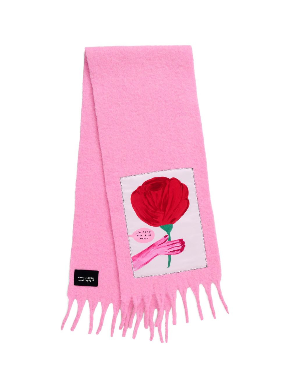 Oh Rose print fringed scarf - 2