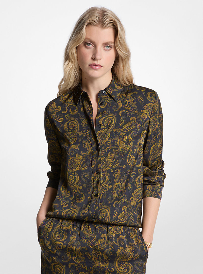 Paisley Print Satin Pajama Shirt 1