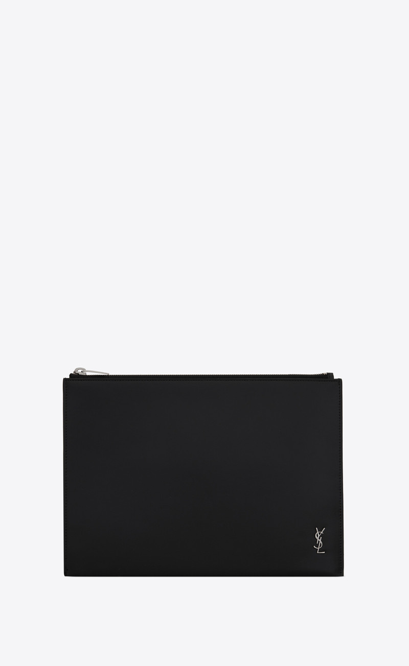 SAINT LAURENT tiny monogram zipped tablet holder in matte leather outlook