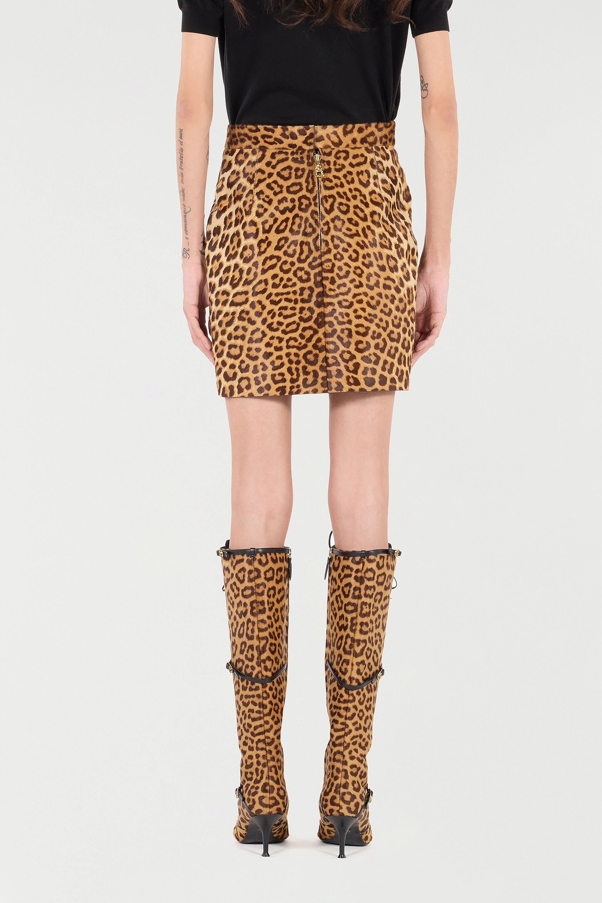 Leather Mini Skirt with Leopard Skin Print - 4