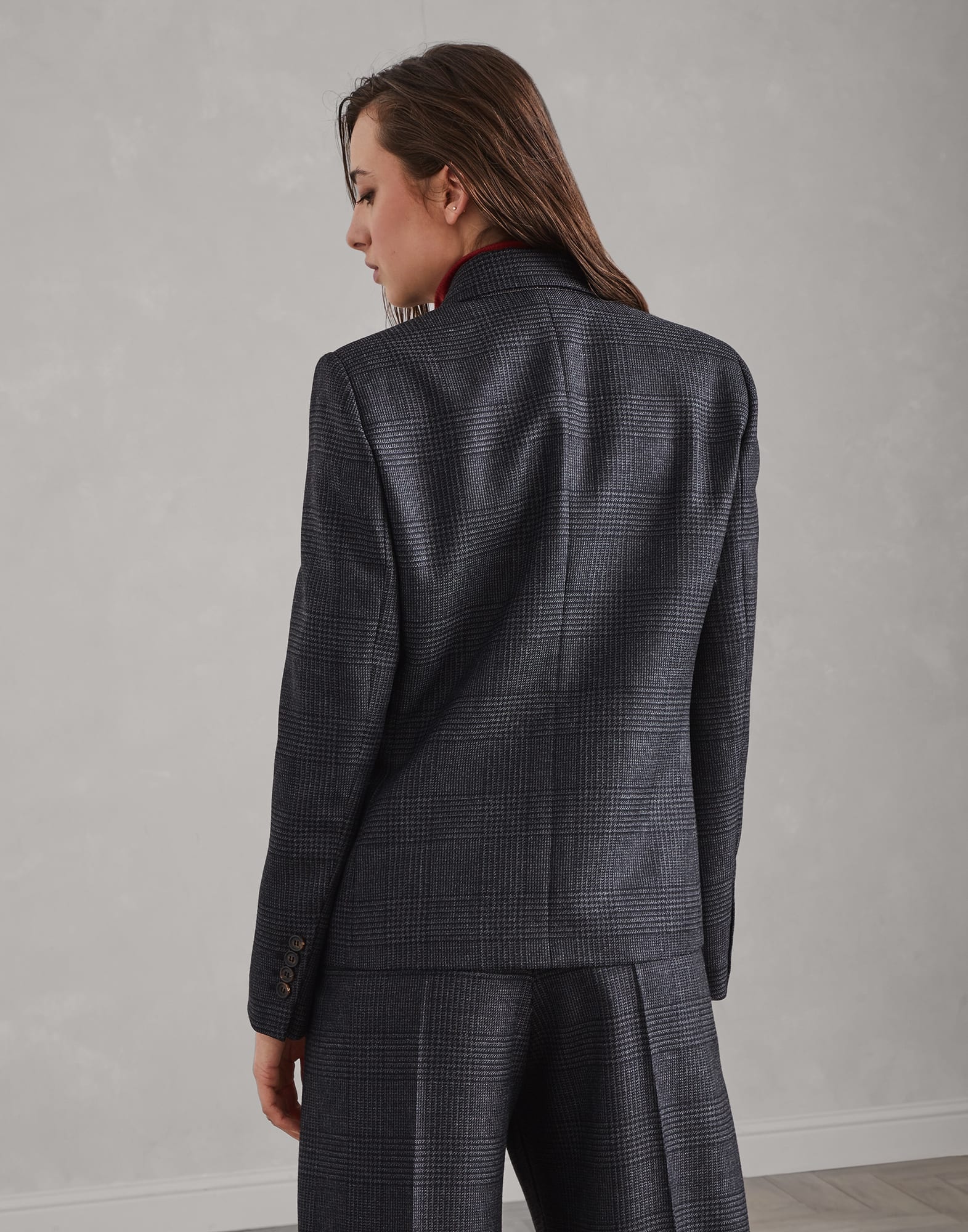 Virgin wool Prince of Wales blazer with monili - 2