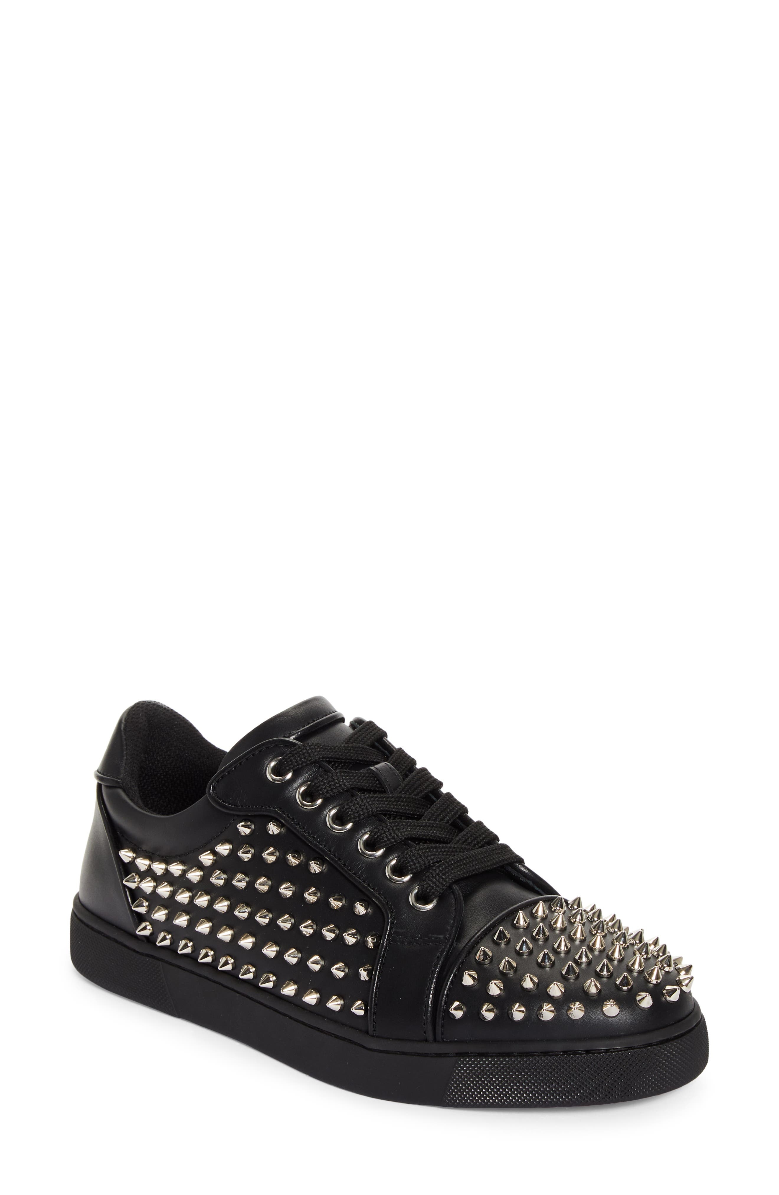 Christian Louboutin Vieira Night Spikes Low Top Sneaker in Black/Silver at Nordstrom - 1